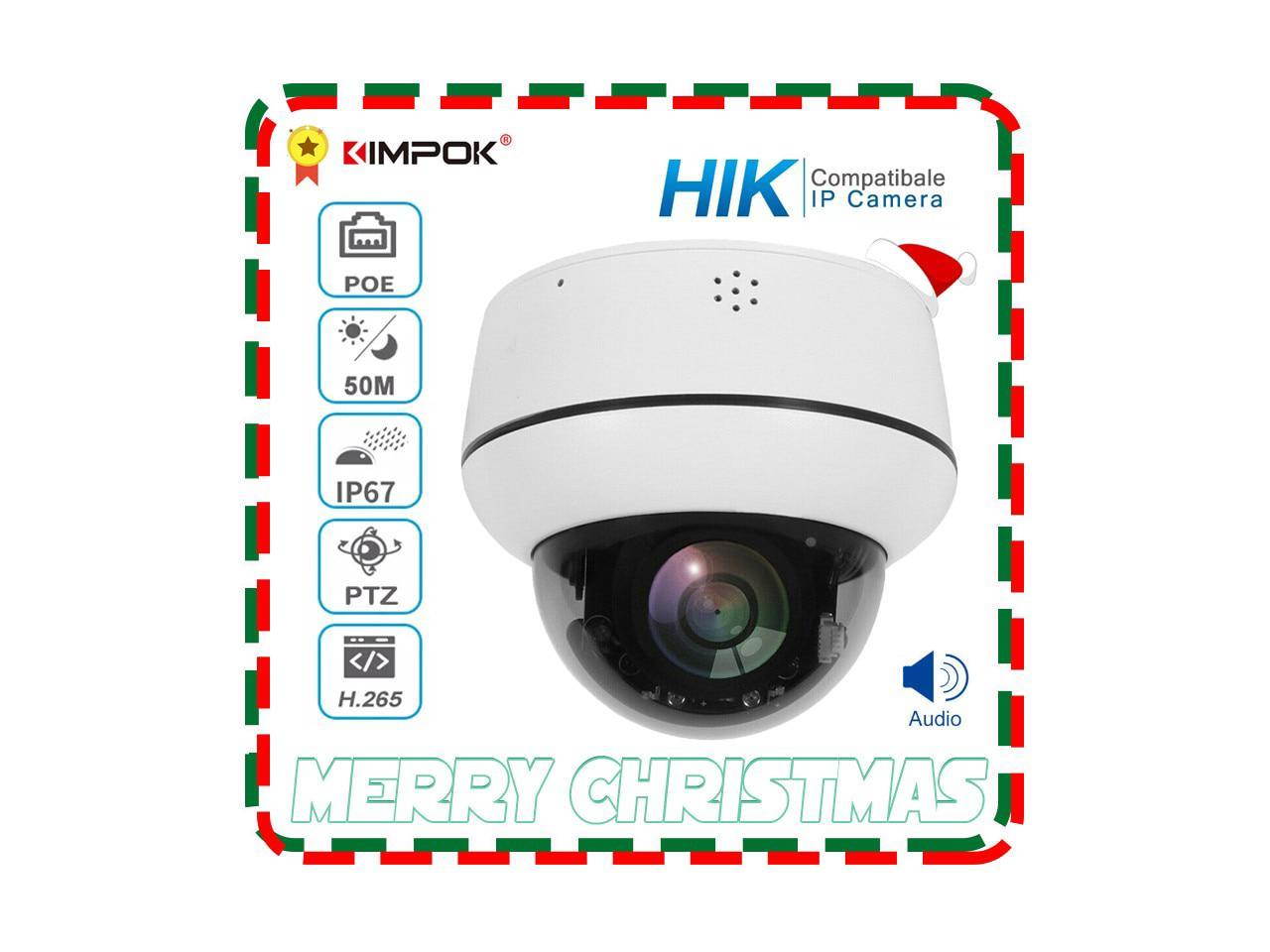 KIMPOK 2MP/5MP IP POE PTZ Camera Dome Security IP Camera Two-Way Audio Built-in Mic and Speaker 30m Onvif