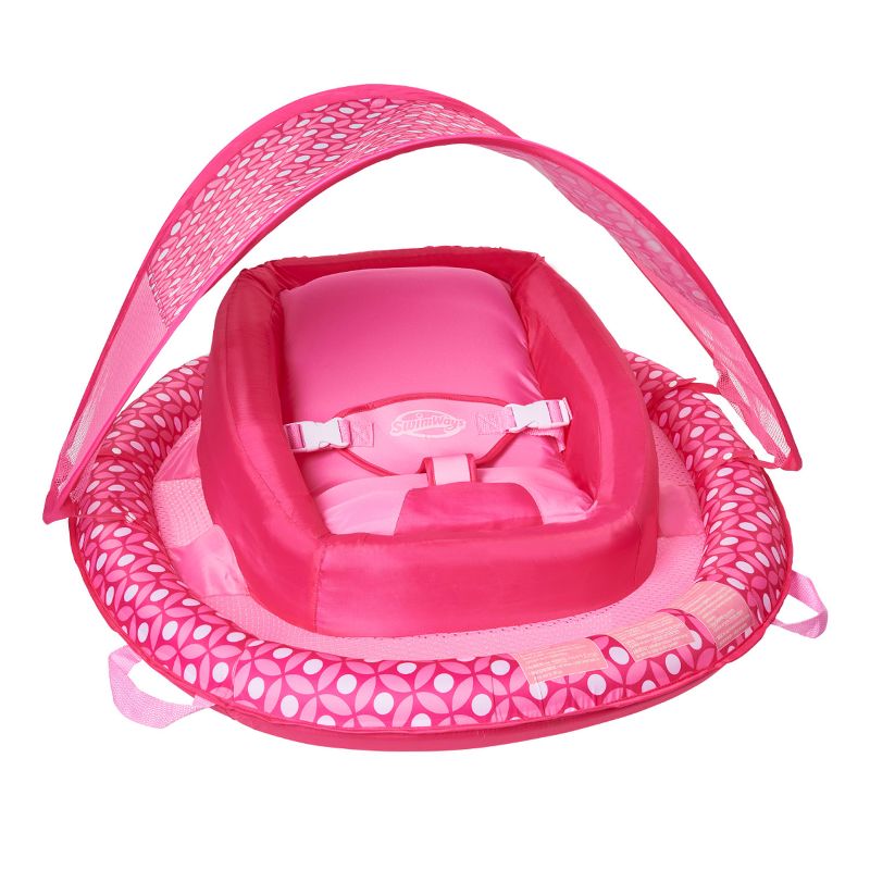 SwimWays Infant Baby Inflatable Swimming Pool Spring Float with Shade Canopy and 3 Point Harness for Ages 3 to 9 Months, Pink Flower (2 Pack)