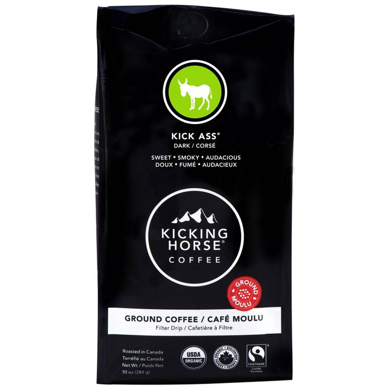 Kicking Horse Coffee Kick *** Dark Roast Fair Trade Certified Organic Ground Coffee - 10oz