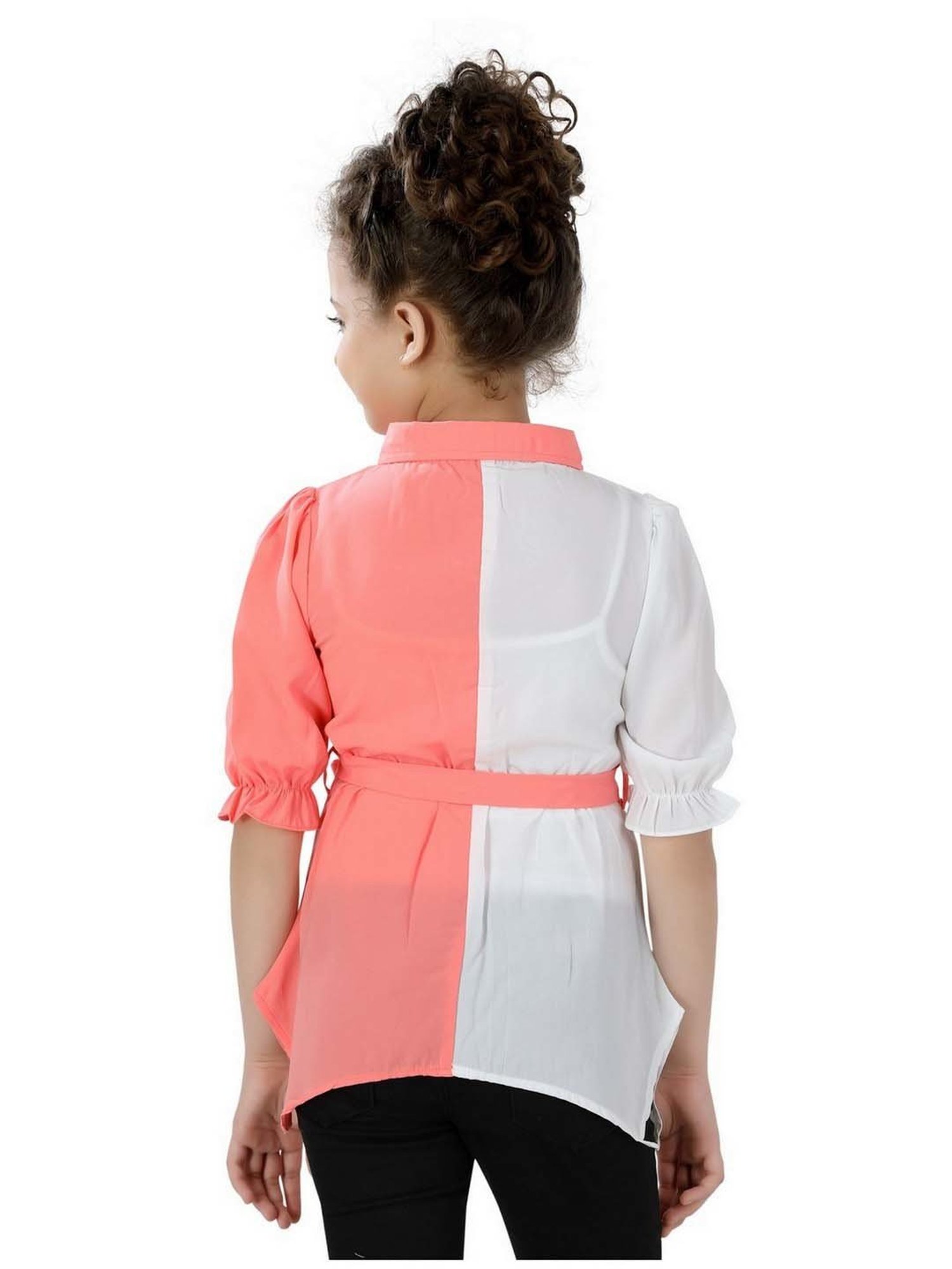 poplins Kids Pink & White Cotton Color Block Top
