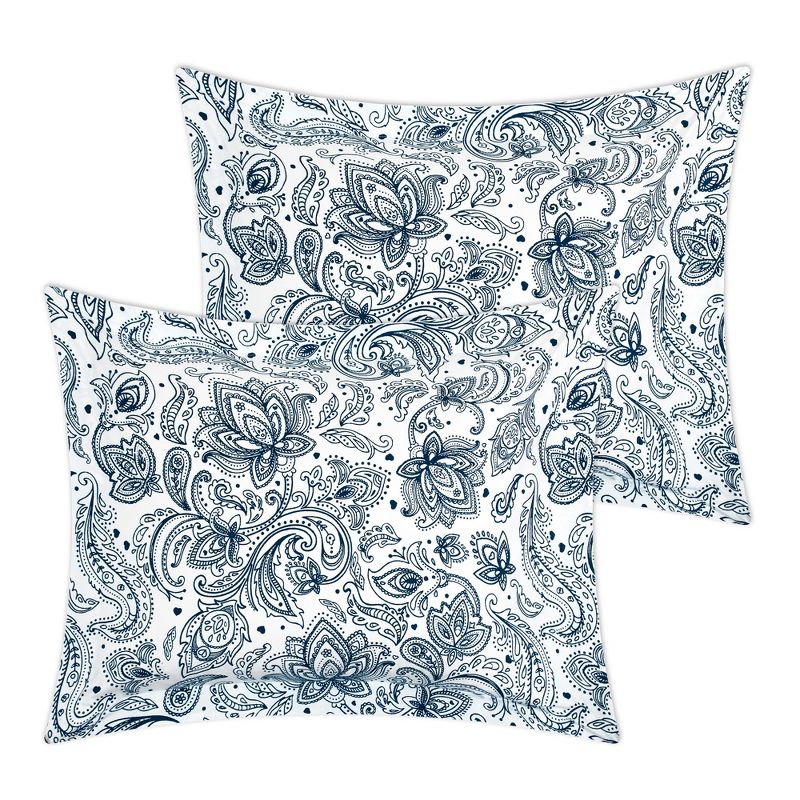 Chic Home Regent's Park 4 Piece Duvet Cover Set Two-Tone Vintage Paisley Pattern Print Zipper Closure Bedding - Decorative Pillow Shams Included, Blue Queen