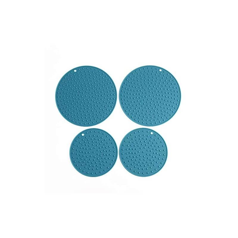 Large, Thick Silicone Trivet Mat Set For Hot Dishes,Pots and Pans, Kitchen Hot Pads for Countertop and Table, Silicone Pot Holders, 2 Large and 2 Regular Sizes S/4 (Teal)