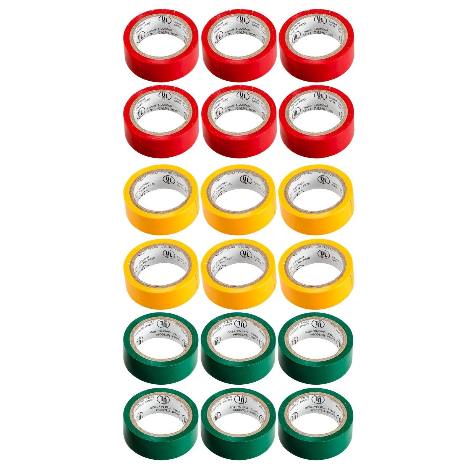 18 Pack PVC Vinyl Electrical Tape 6 x 3 Colors UL Listed - 837333E