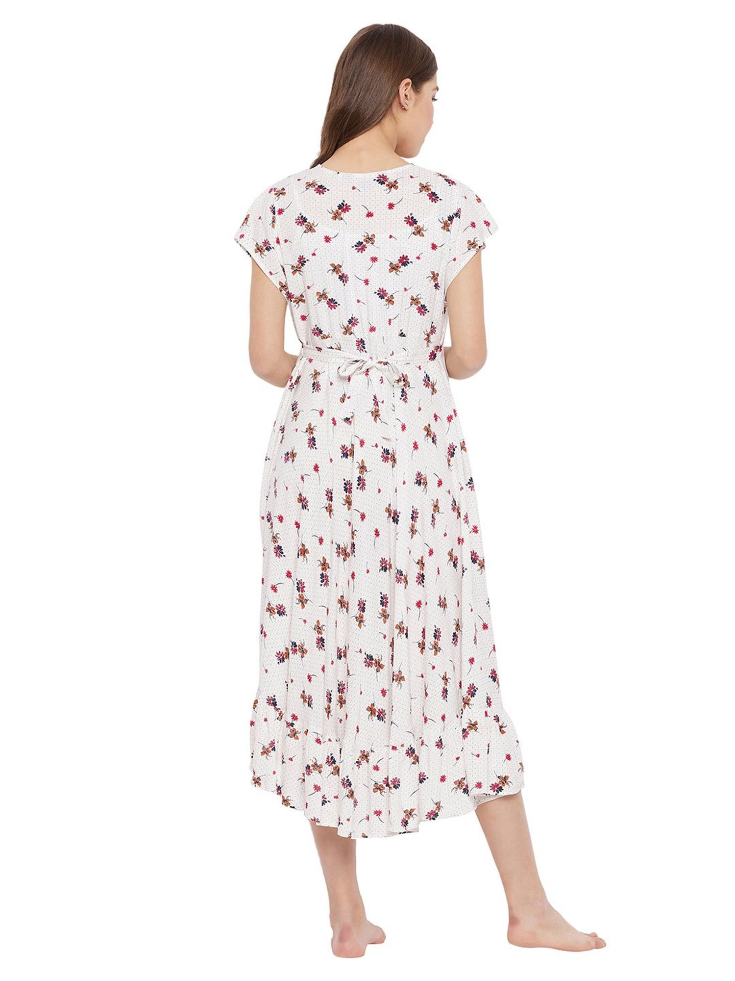Hypernation White Floral Print Maternity Night Dress