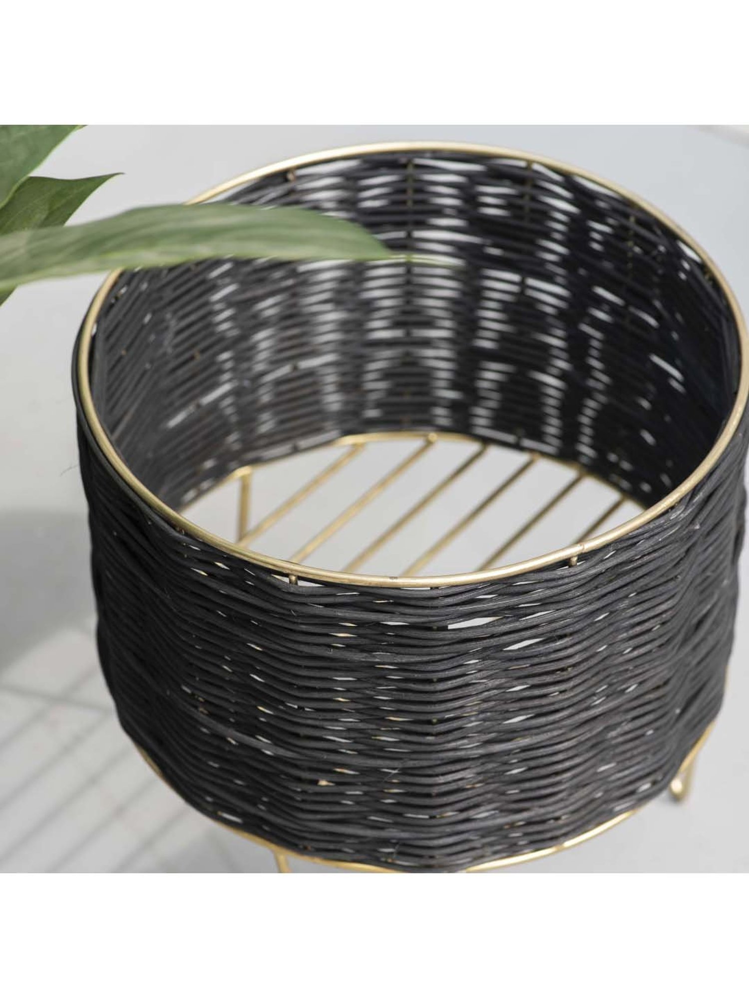 THE DECOR REMEDY Black & Gold Iron Theos Cane Planters - Set of 3