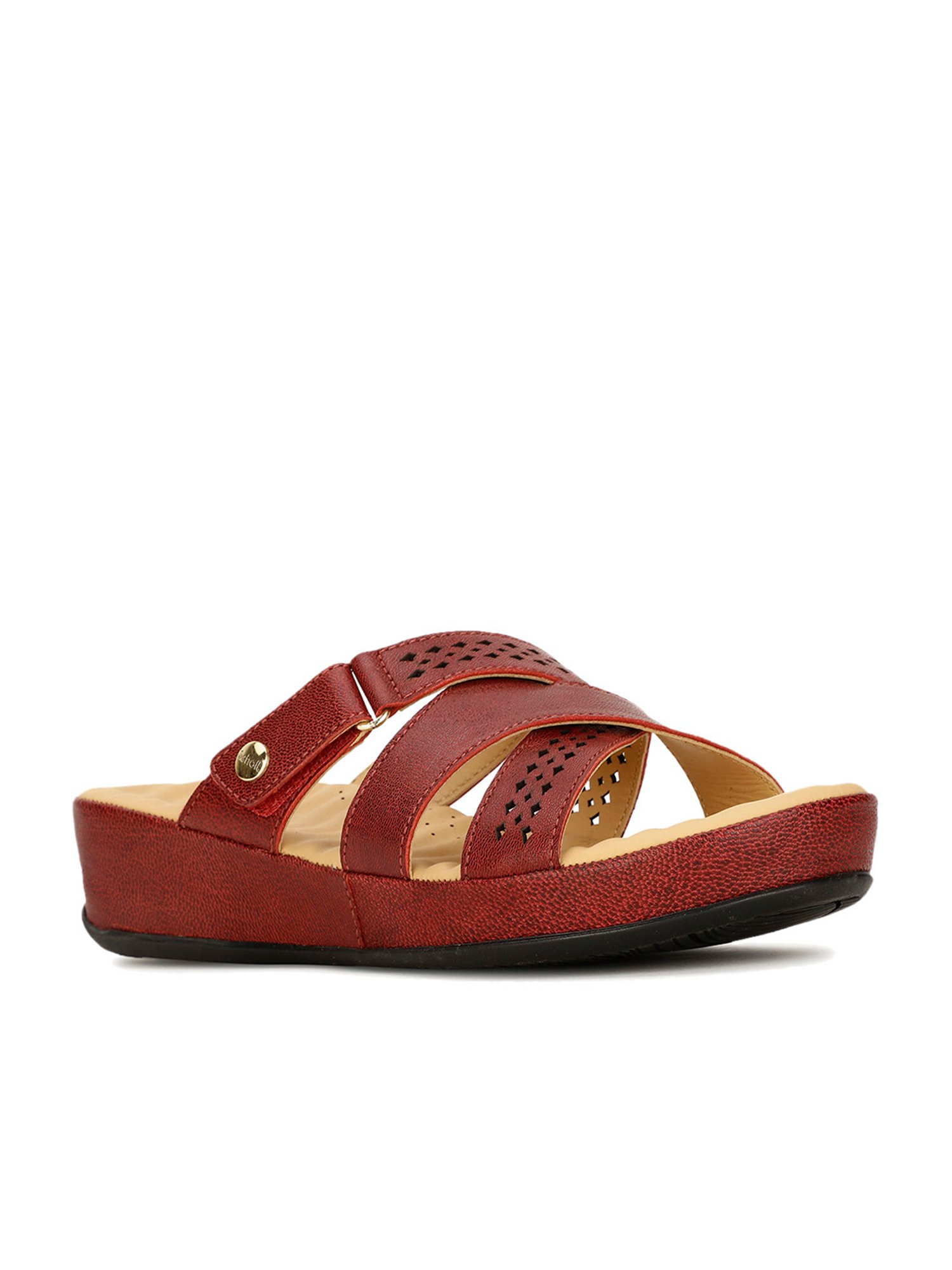 Scholl by Bata Women's LUNA Red Cross Strap Wedges