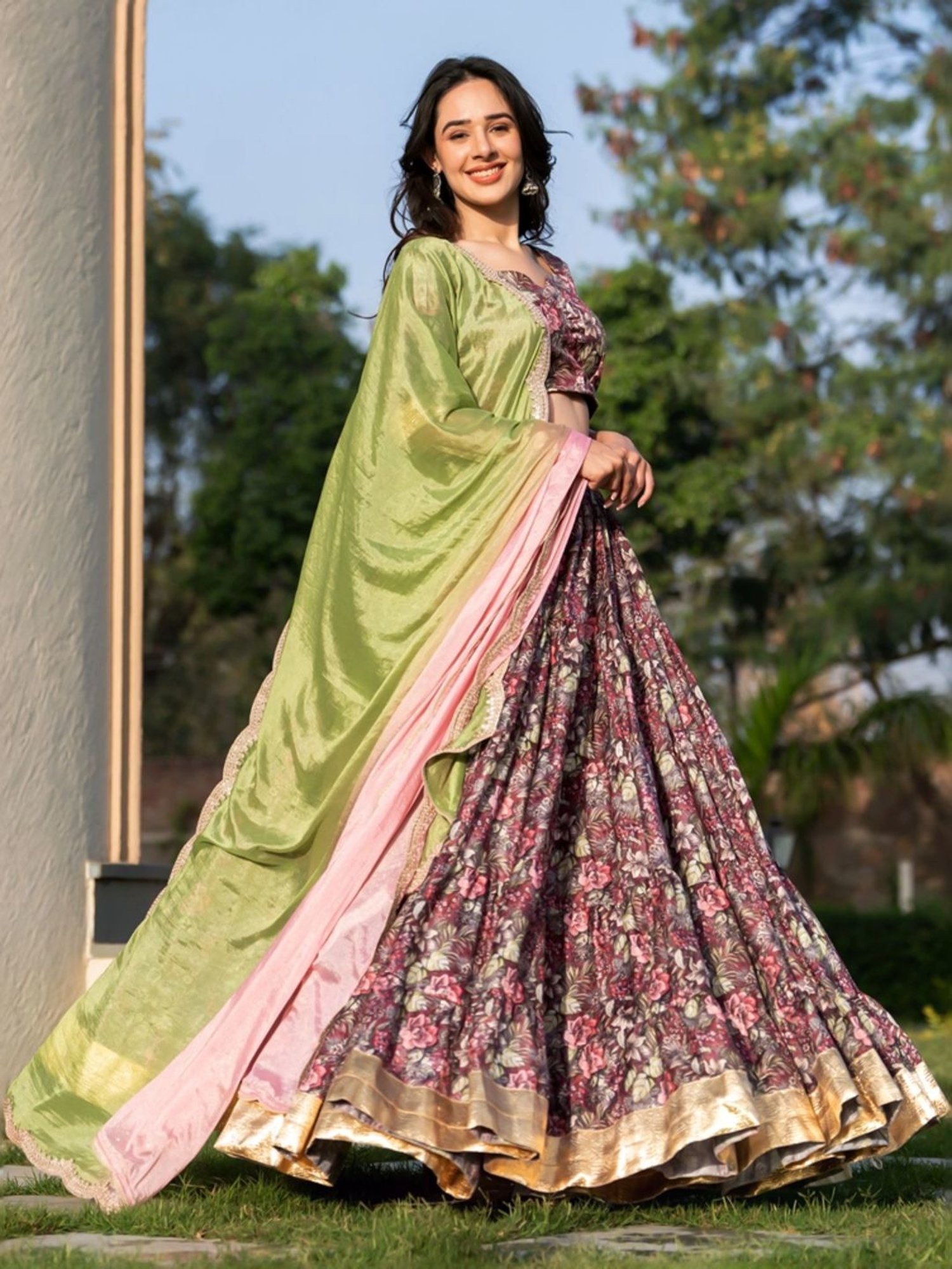 HOUSE OF JAMOTI Maroon Embellished Lehenga Choli Set With Dupatta