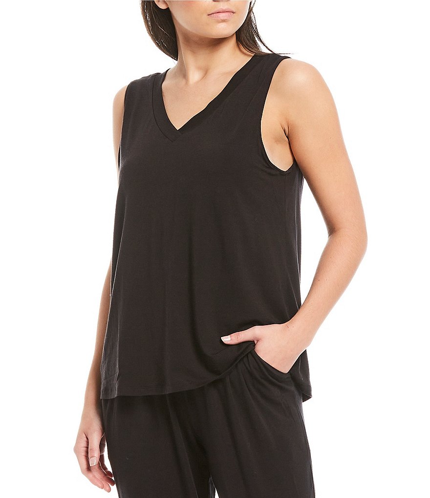 Nottibianche Solid Jersey Knit V-Neck Sleeveless Lounge Top