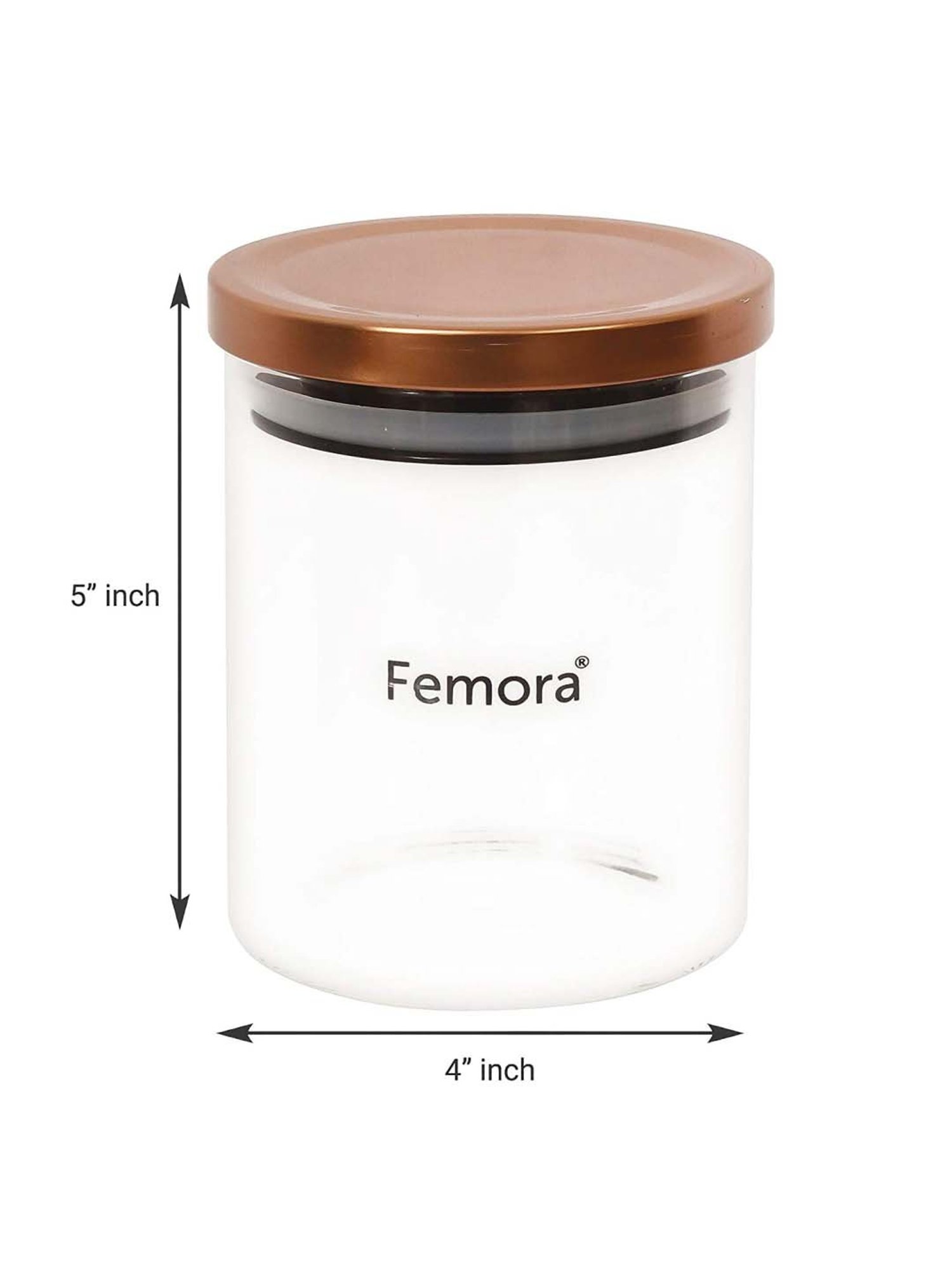 Femora Transparent & Brown Glass Storage Jar With Lid (0.5 L)-  Set of 3