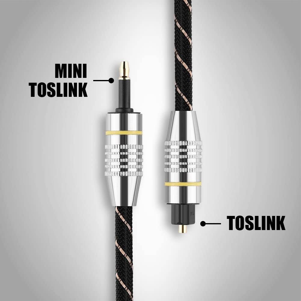 Zerone Toslink Digital Optical Audio Cable Home Theater Fiber Optic Toslink to Mini Plug 3.5mm Cable Optical Plug Wire Cord with Metal Connectors & Strain-Relief PVC Jacket(1M)
