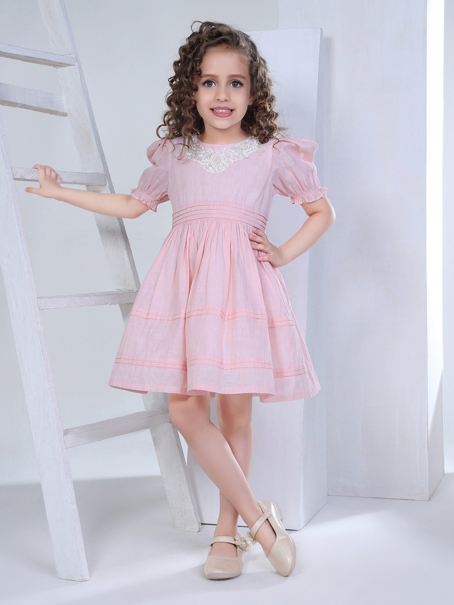 Peppermint Kids Peach Solid Dress