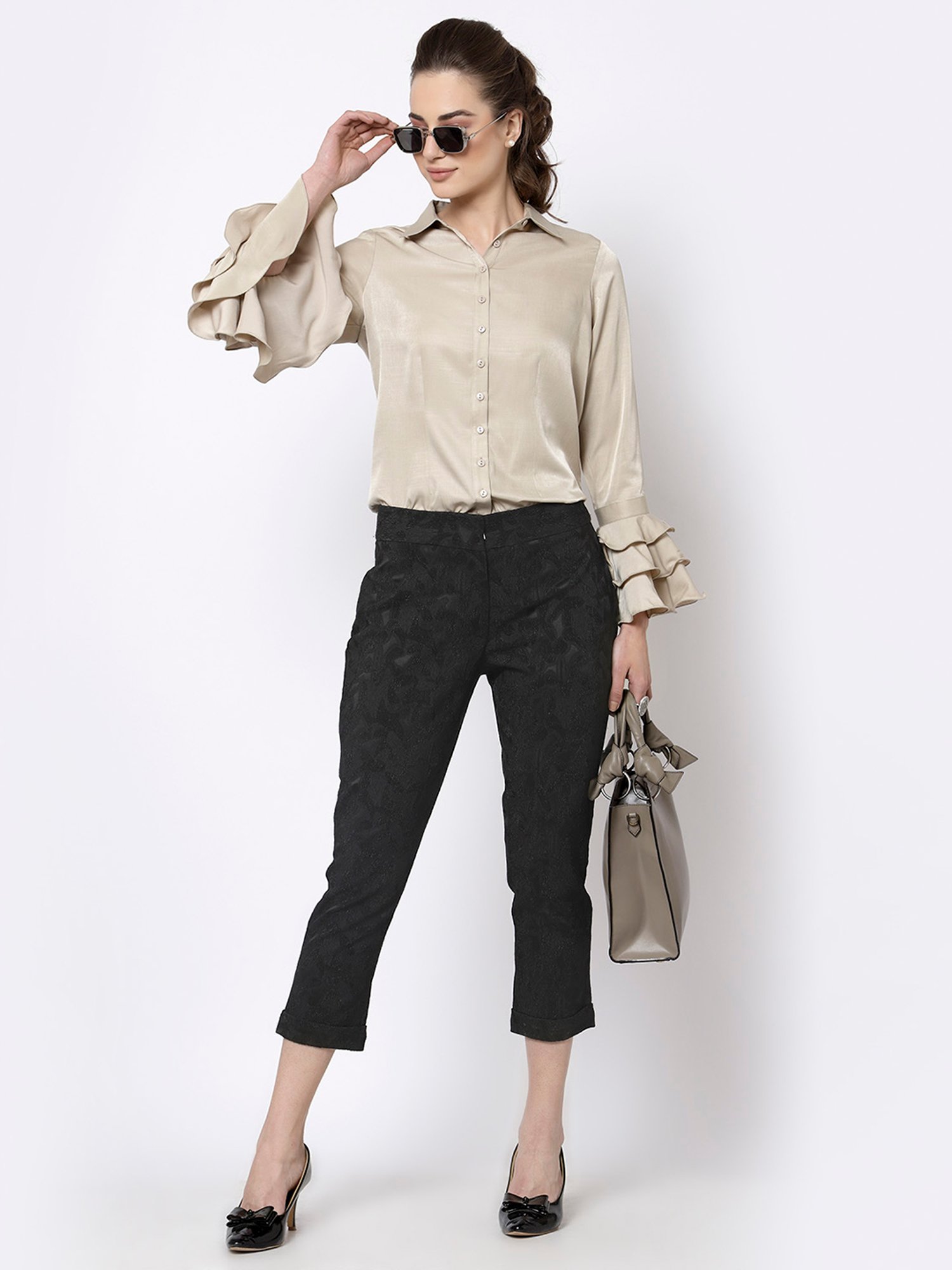 Office & You Beige Full Sleeves Shirt
