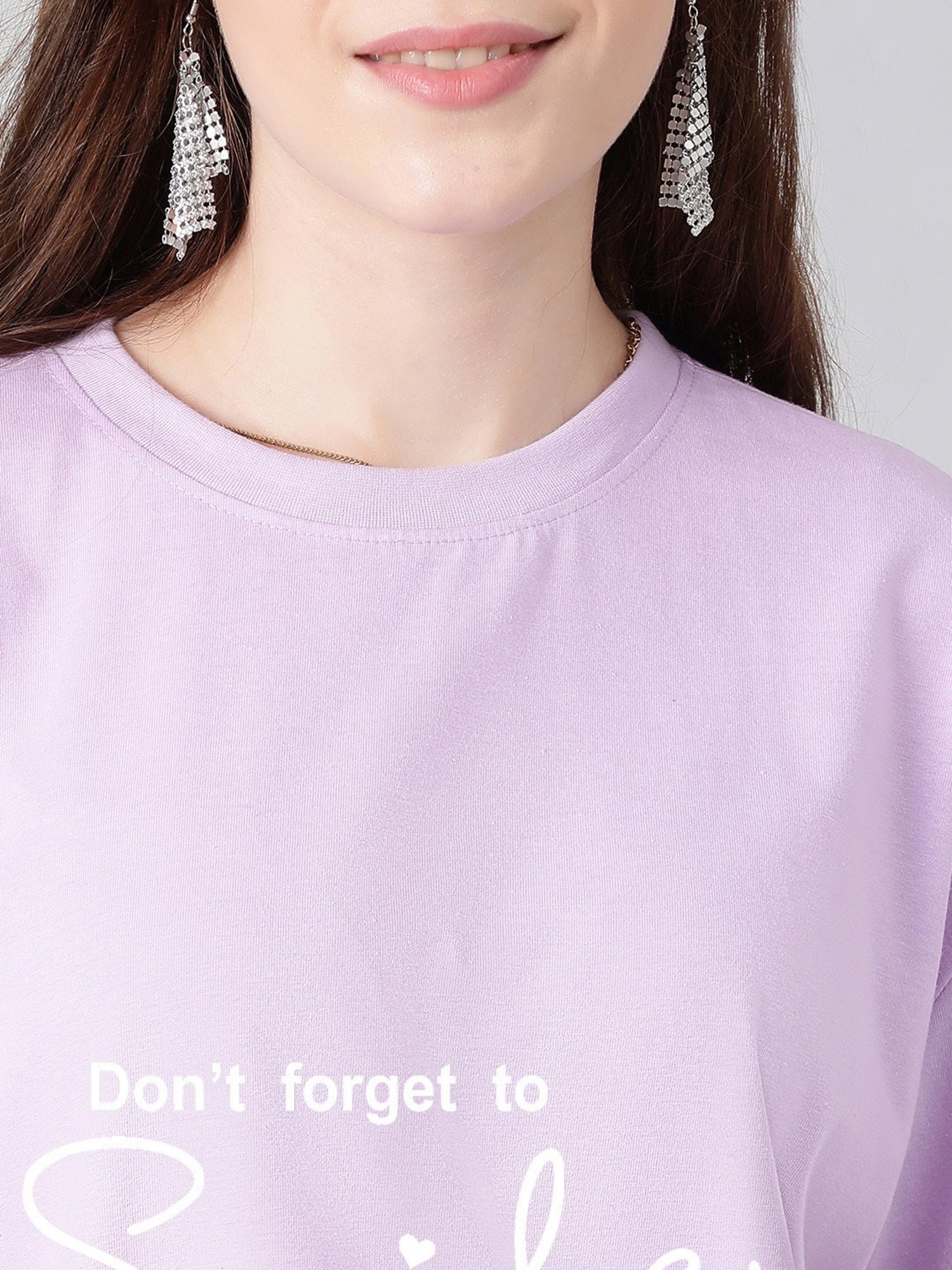 Kotty Lavender & White Graphic Print Oversized T-Shirt