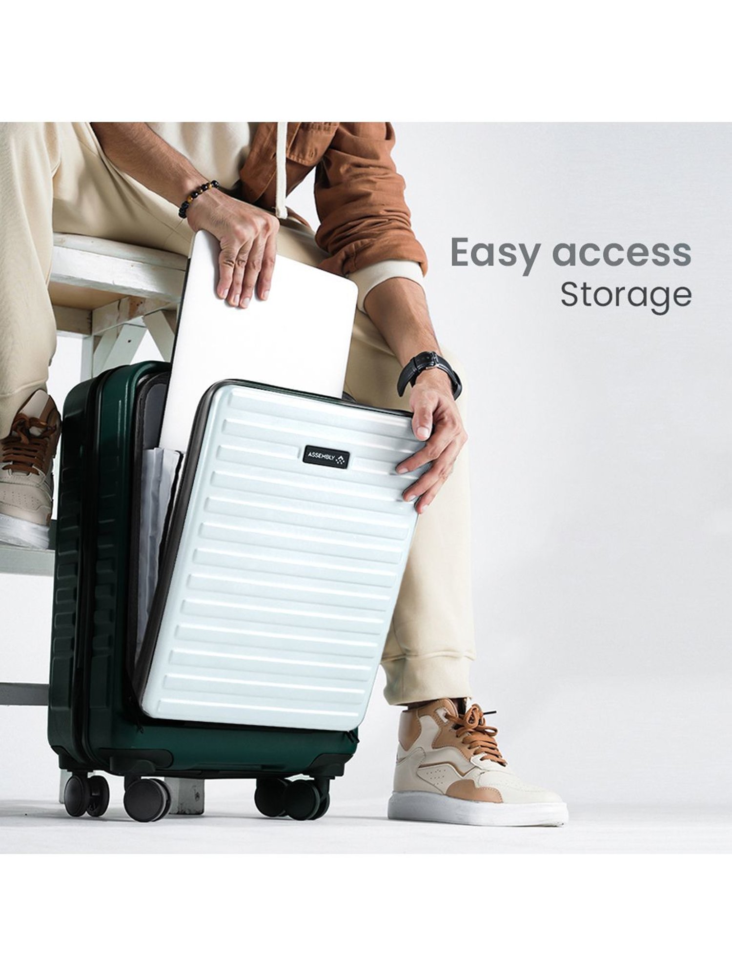 Assembly Green White Textured Cabin Trolley - 20 inch