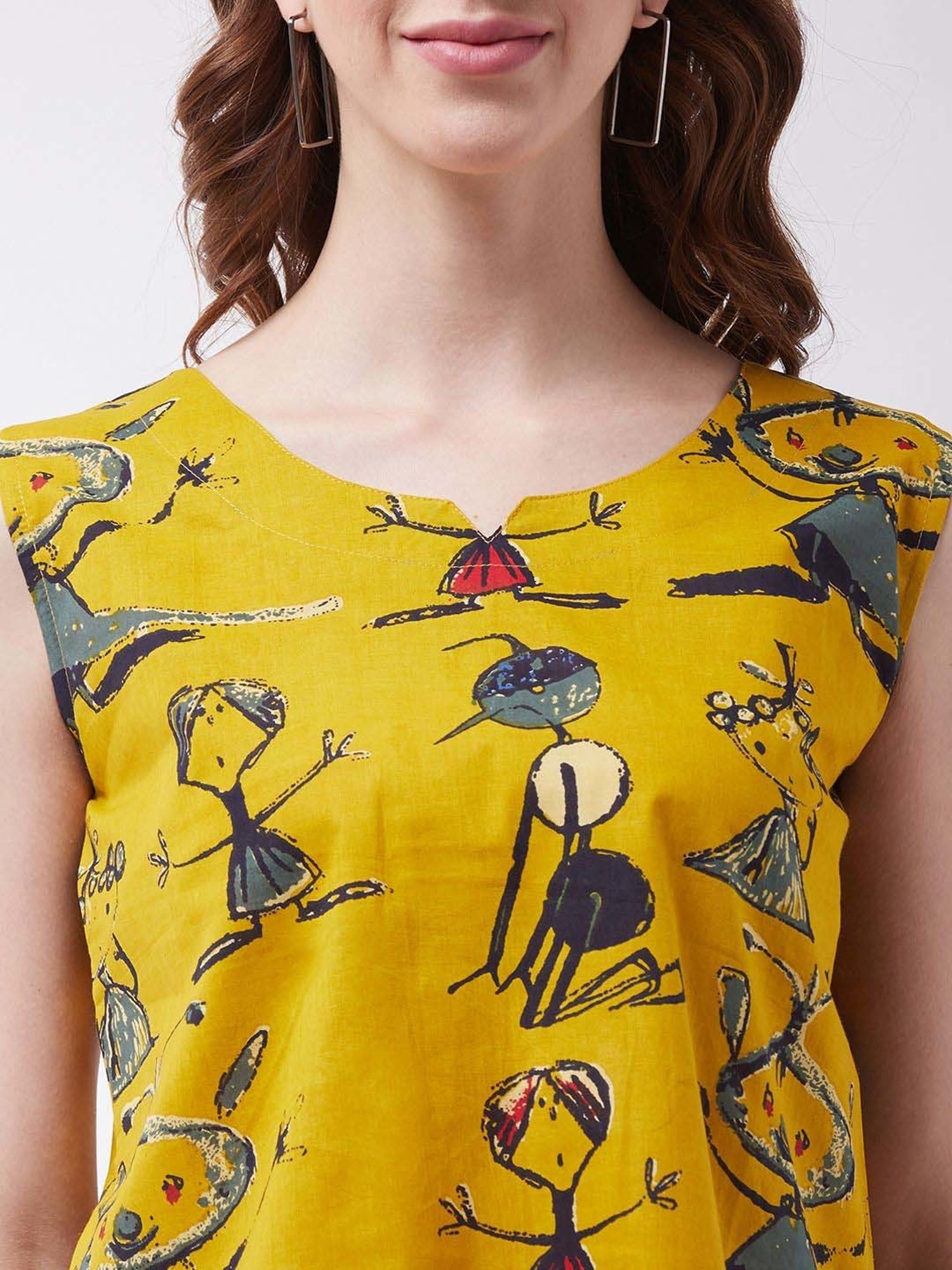 Inweave Yellow Cotton Printed Top