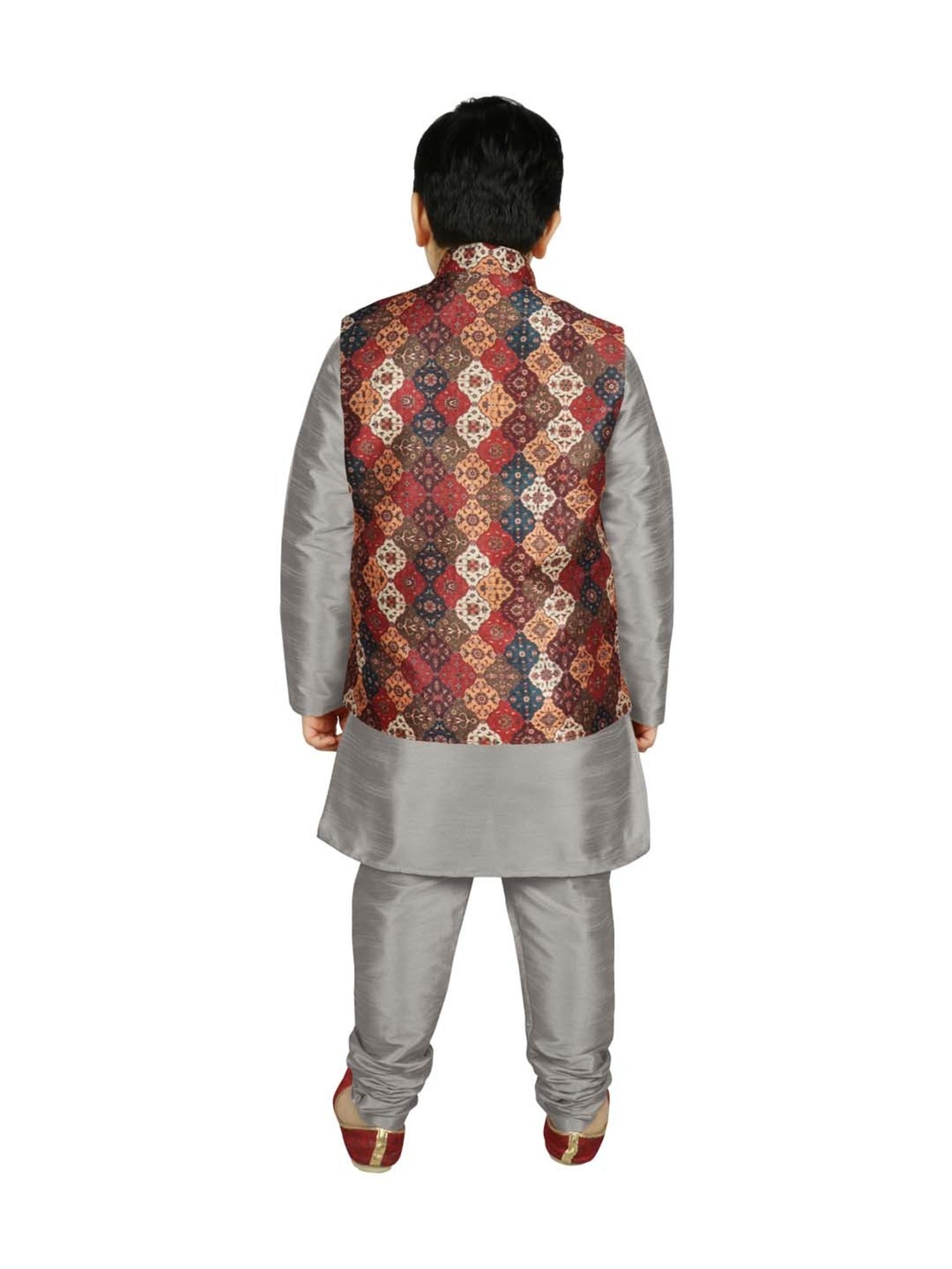 SG Yuvraj Kids Brown & Grey Printed Full Sleeves Kurta Set