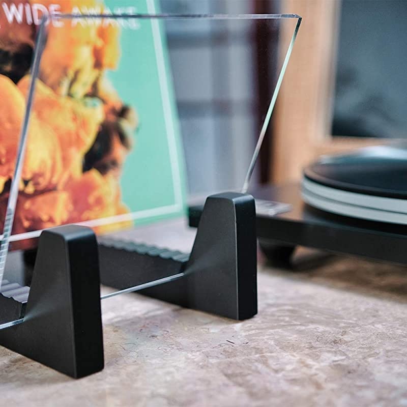 Vinyl Record Storage Holder - Vinyl Storage Rack 50 Album Holder Display Stand - Pine Wood Record Album Storage with Flame Polished Acrylic Ends - Vinyl Record Holder for Albums and LPs
