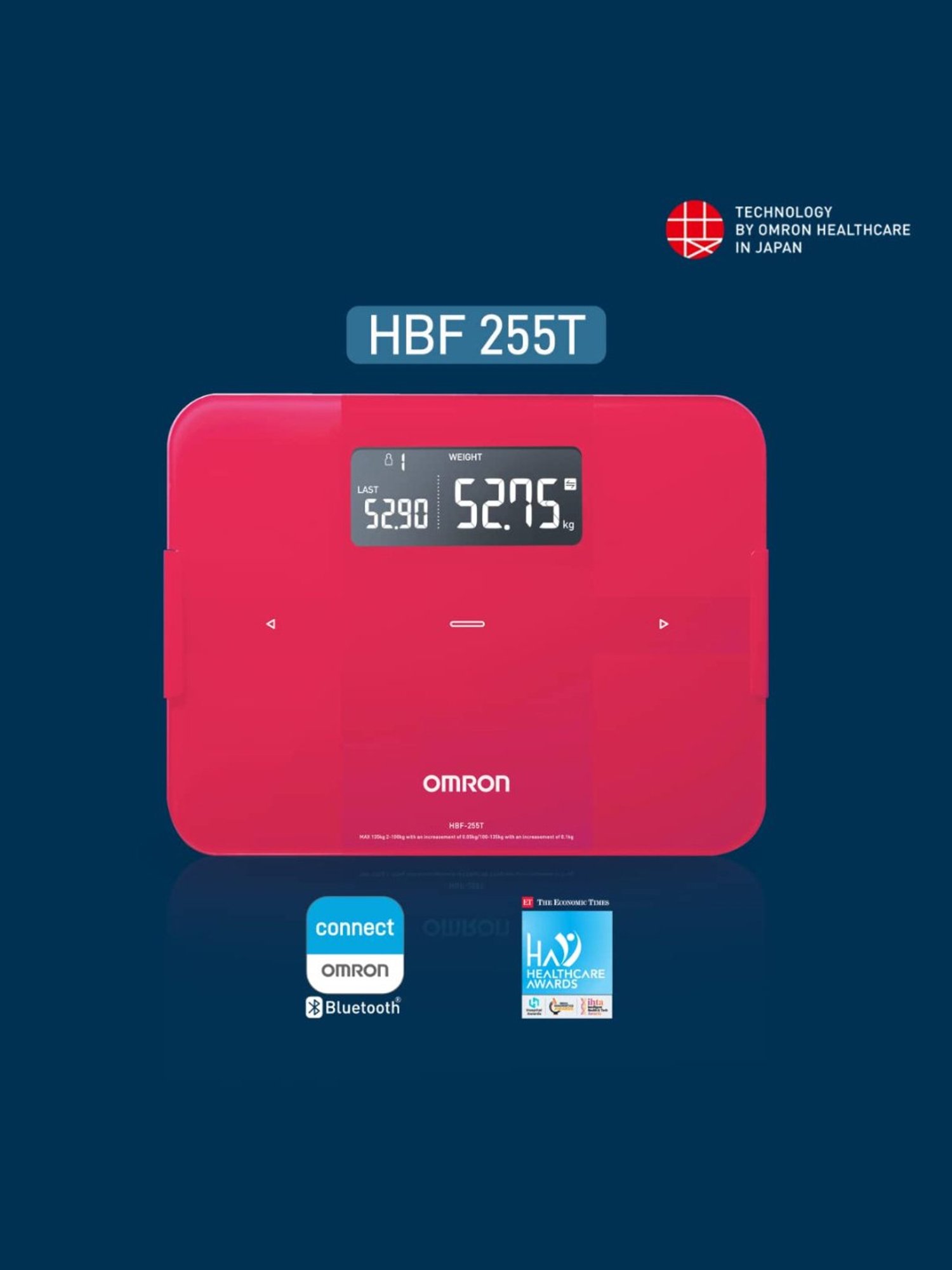 Omron HBF 255T BT Enabled Digital Full Body Composition Monitor with 4 User & Guest Mode (Red)