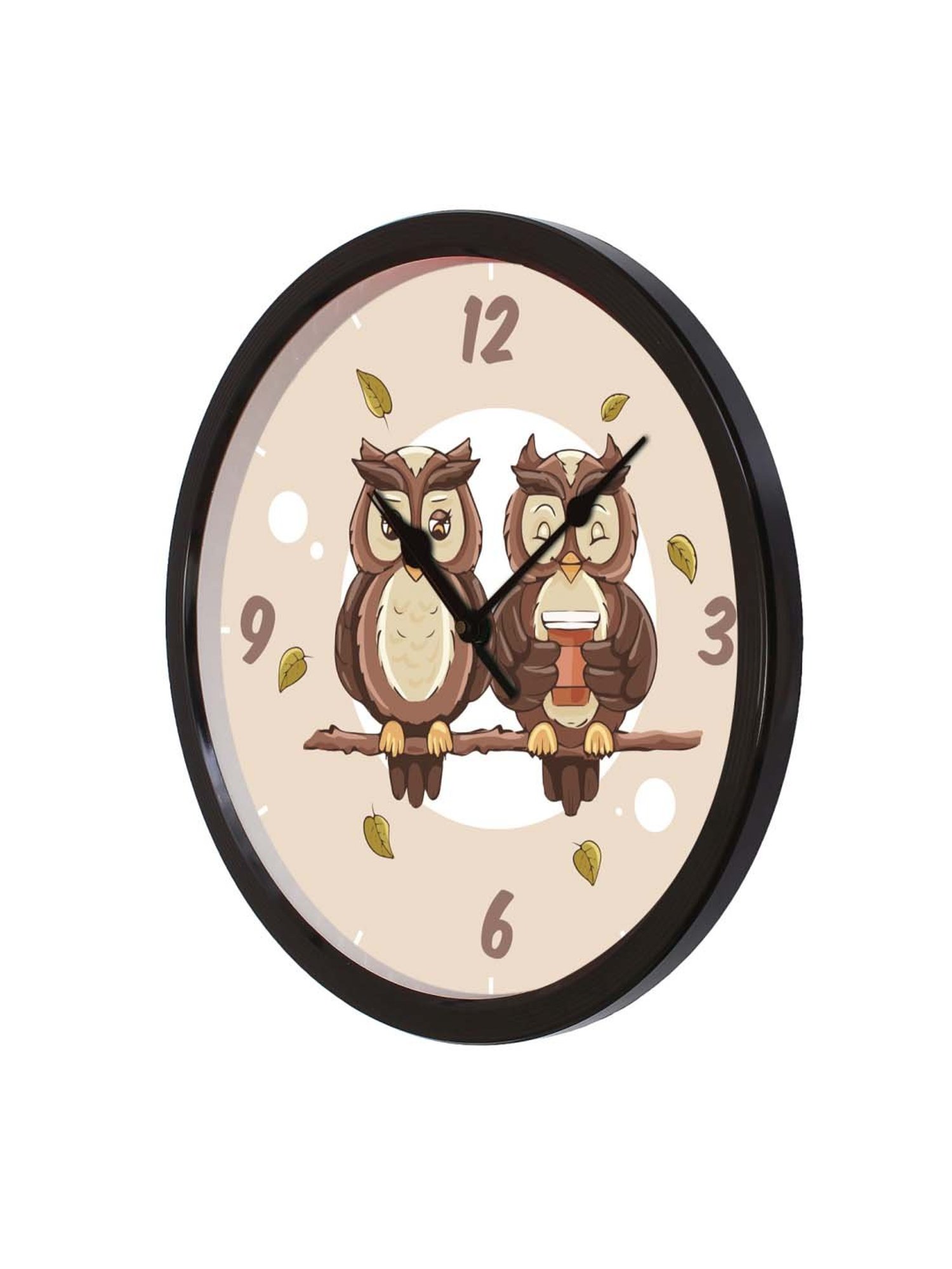 eCraftIndia 'Cute Owl Couple' Designer Round Analog Black Wall Clock
