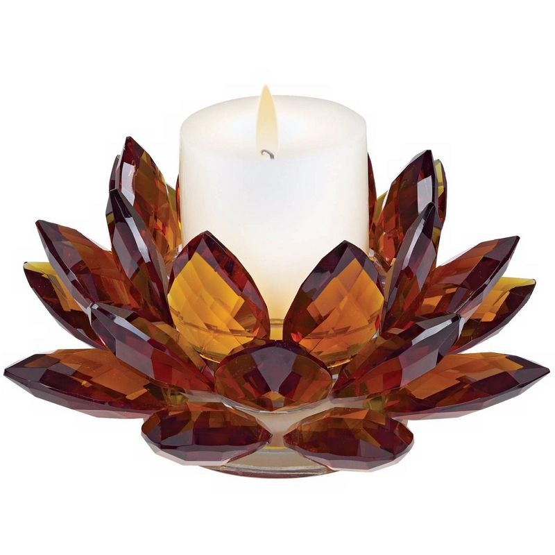 Dahlia Studios Amber Glass 9 1/4" Wide Crystal Lotus Candle Holder