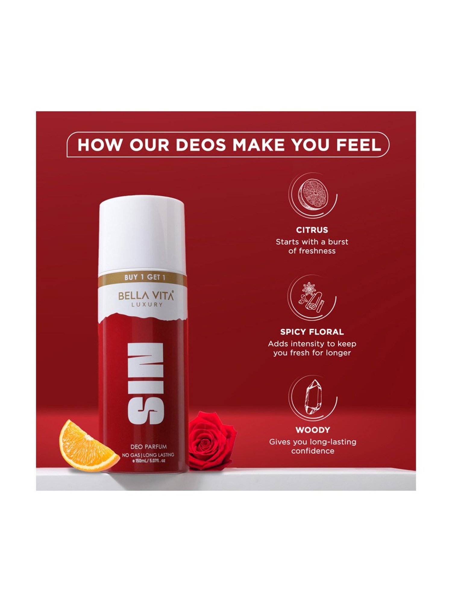 BELLA VITA LUXURY Sin No Gas Deo Parfum for Men & Women - 150 ml