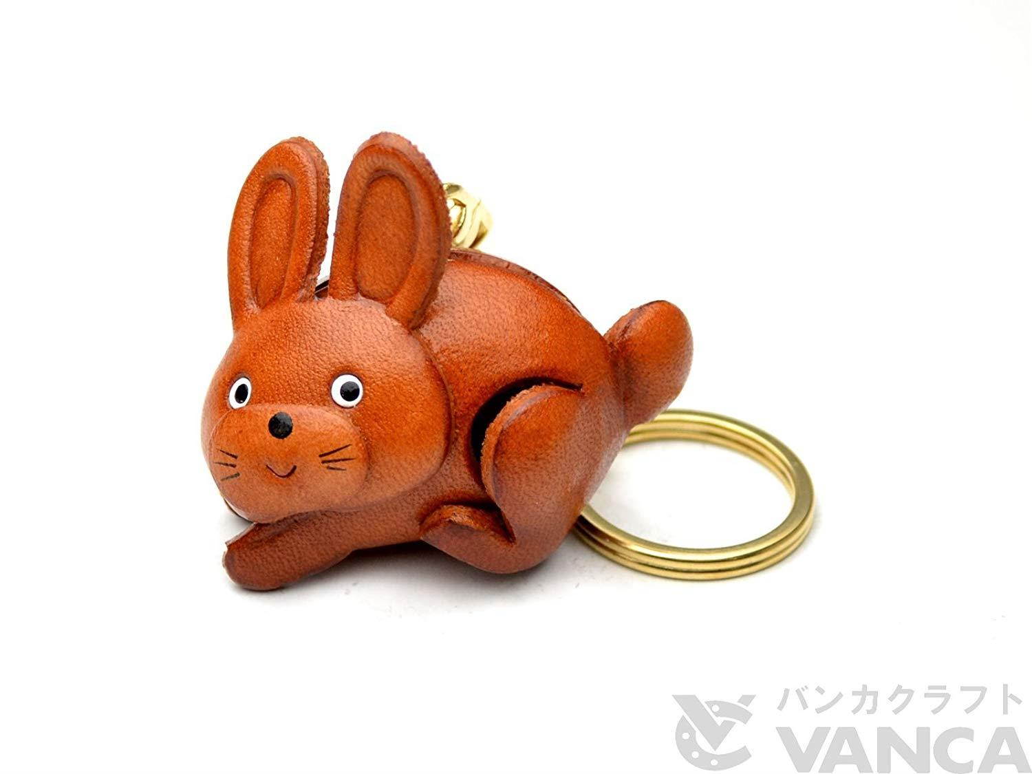 Rabbit Animal 3D Leather Keychain(L) VANCA CRAFT-Collectible Keyring Charm Pendant Made in Japan