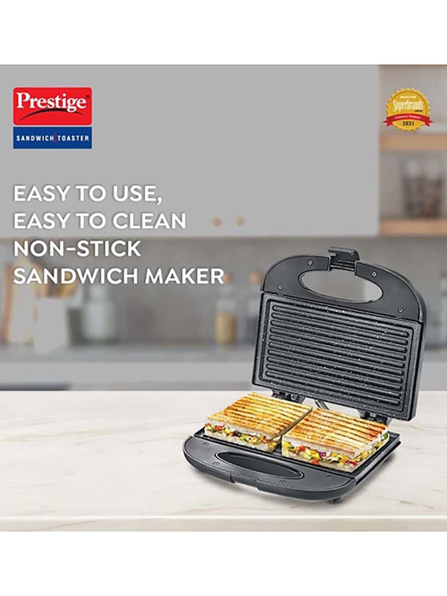 Borosil Sandwich Maker 700W Non Stick Coating (Black)