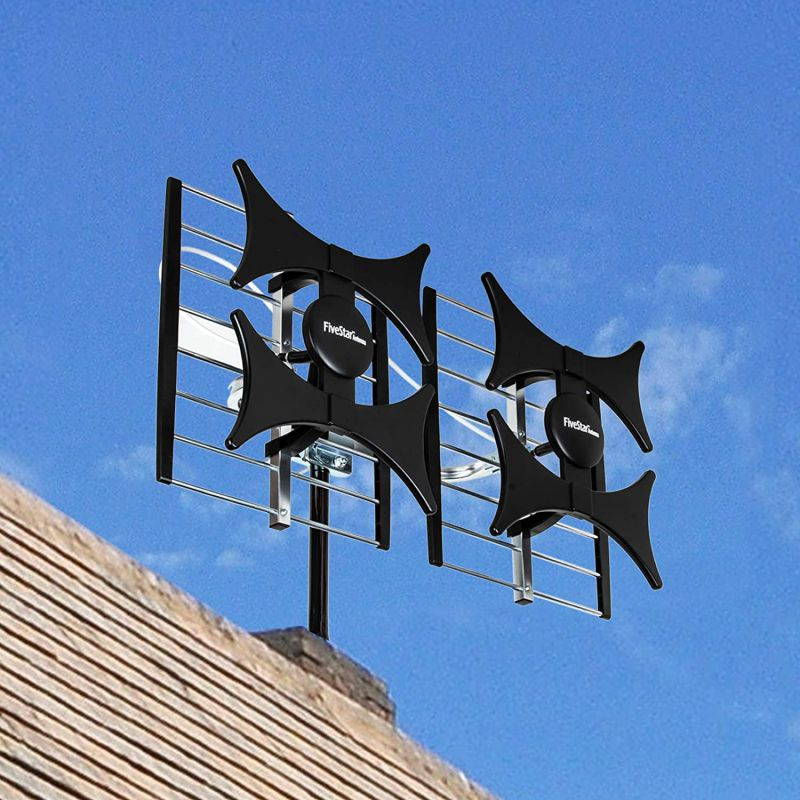 [Newest 2021] Five Star Multi-Directional 4V HDTV Antenna - up to 200 Mile Range, UHF/VHF, Indoor, Attic, Outdoor, 4K Ready 1080P FM Radio w/ 40ft RG6 coaxial Cable Mounting Pole