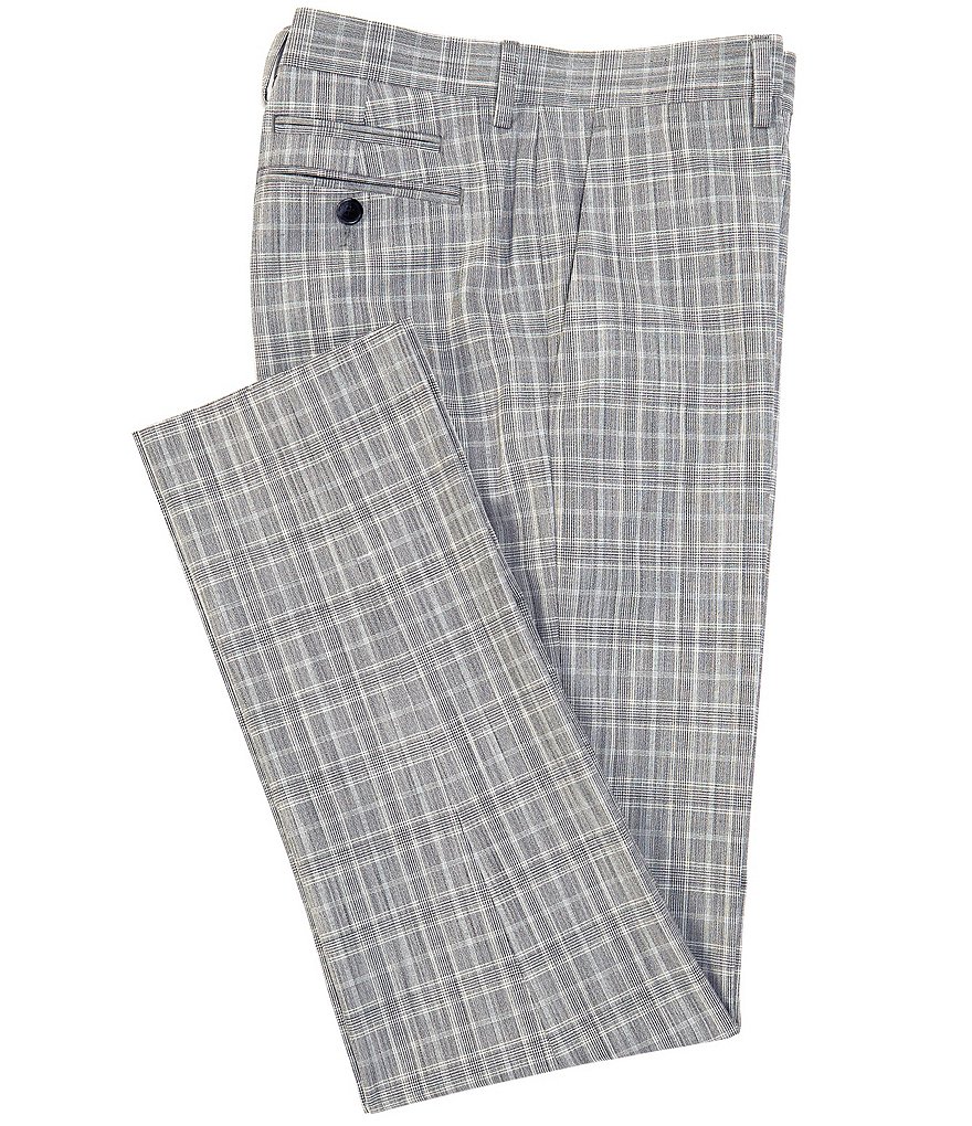 Murano Evan Extra Slim-Fit Flat-Front Slub Plaid Dress Pants