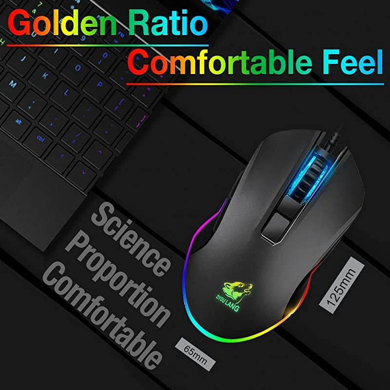 Hand Gaming Keyboard and Mouse Combo 39 Keys PUBG Keycap Version Wired Mechanical Feel Rainbow Backlit Half Keyboard Support Wrist rest USB Wired Gaming Mouse for Gaming