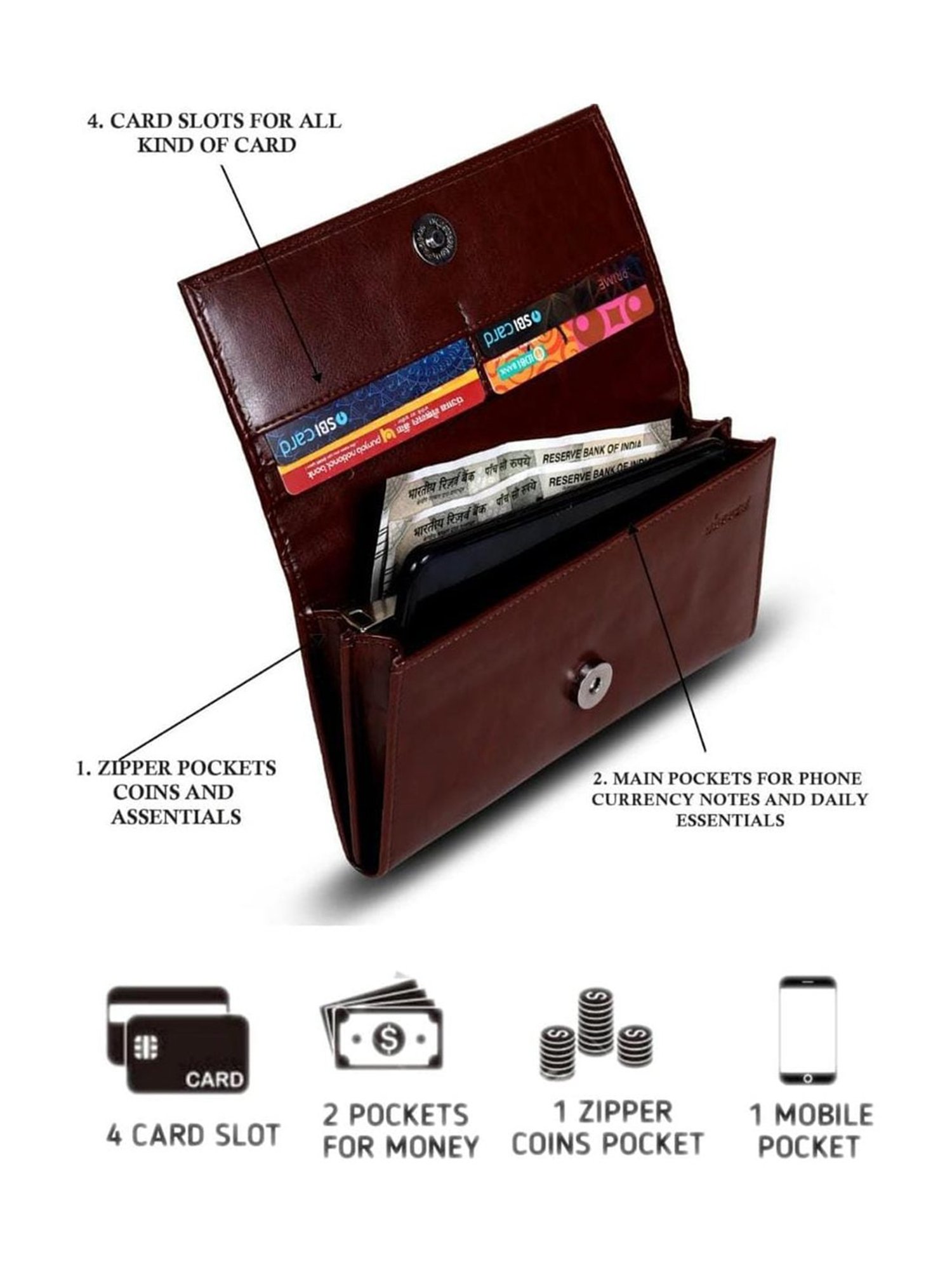 Abeeza Brown Textured Leather Large Clutch