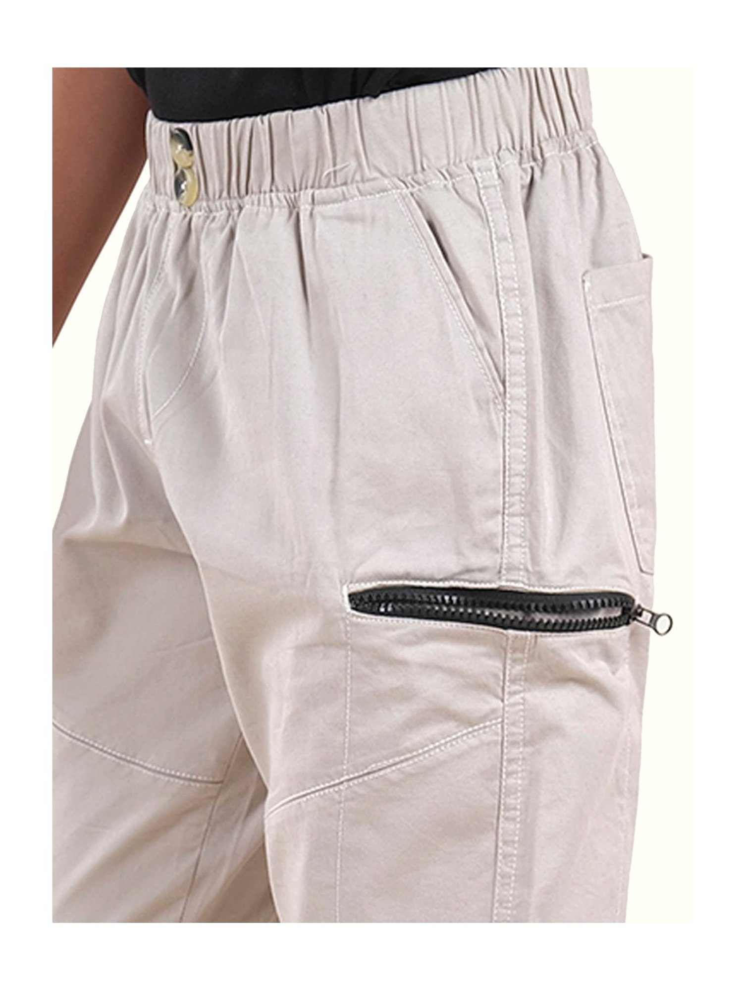 Kiddopanti Boys Beige Solid Cargo Pants