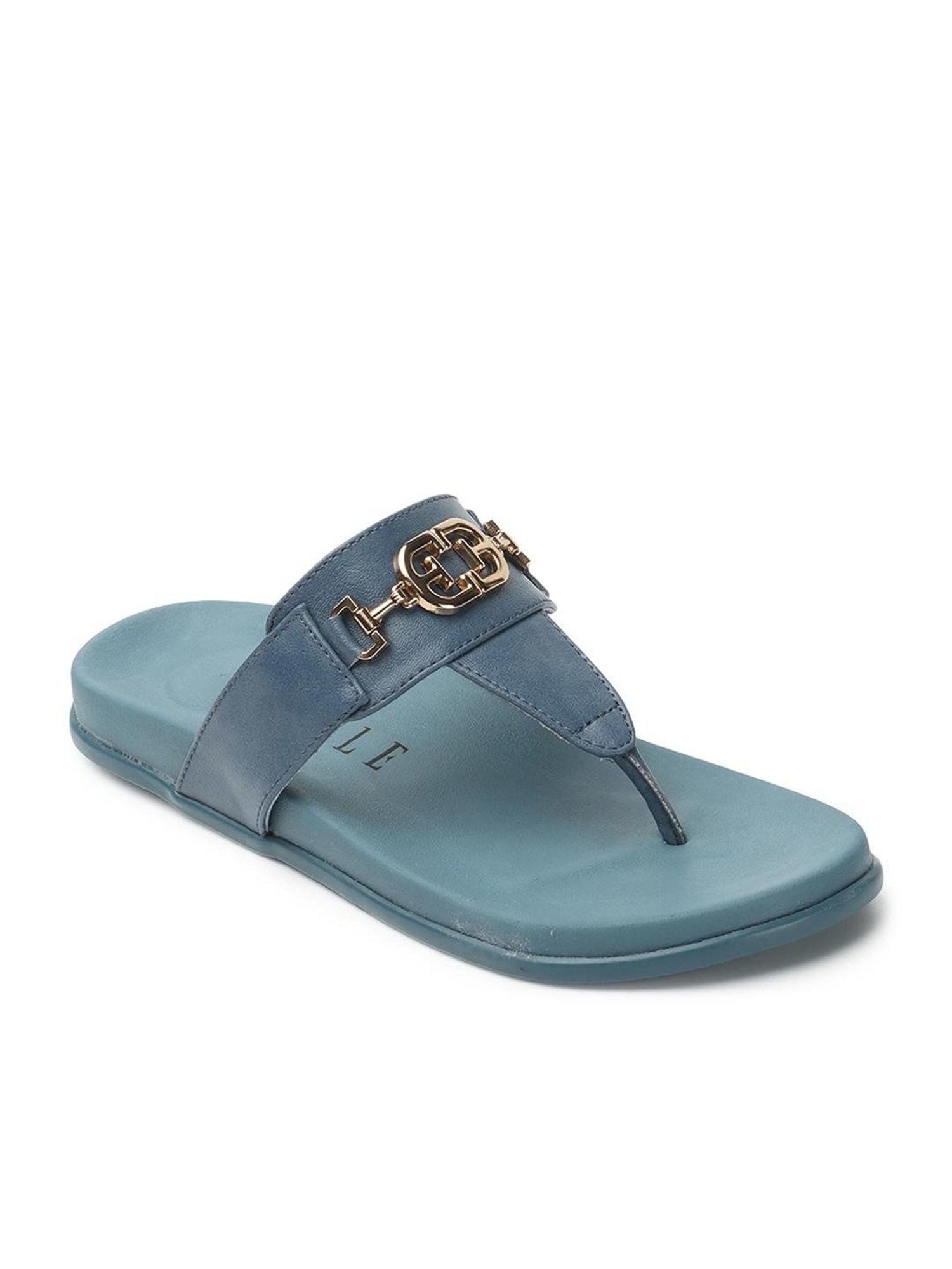 Elle Women's Blue T-Strap Sandals