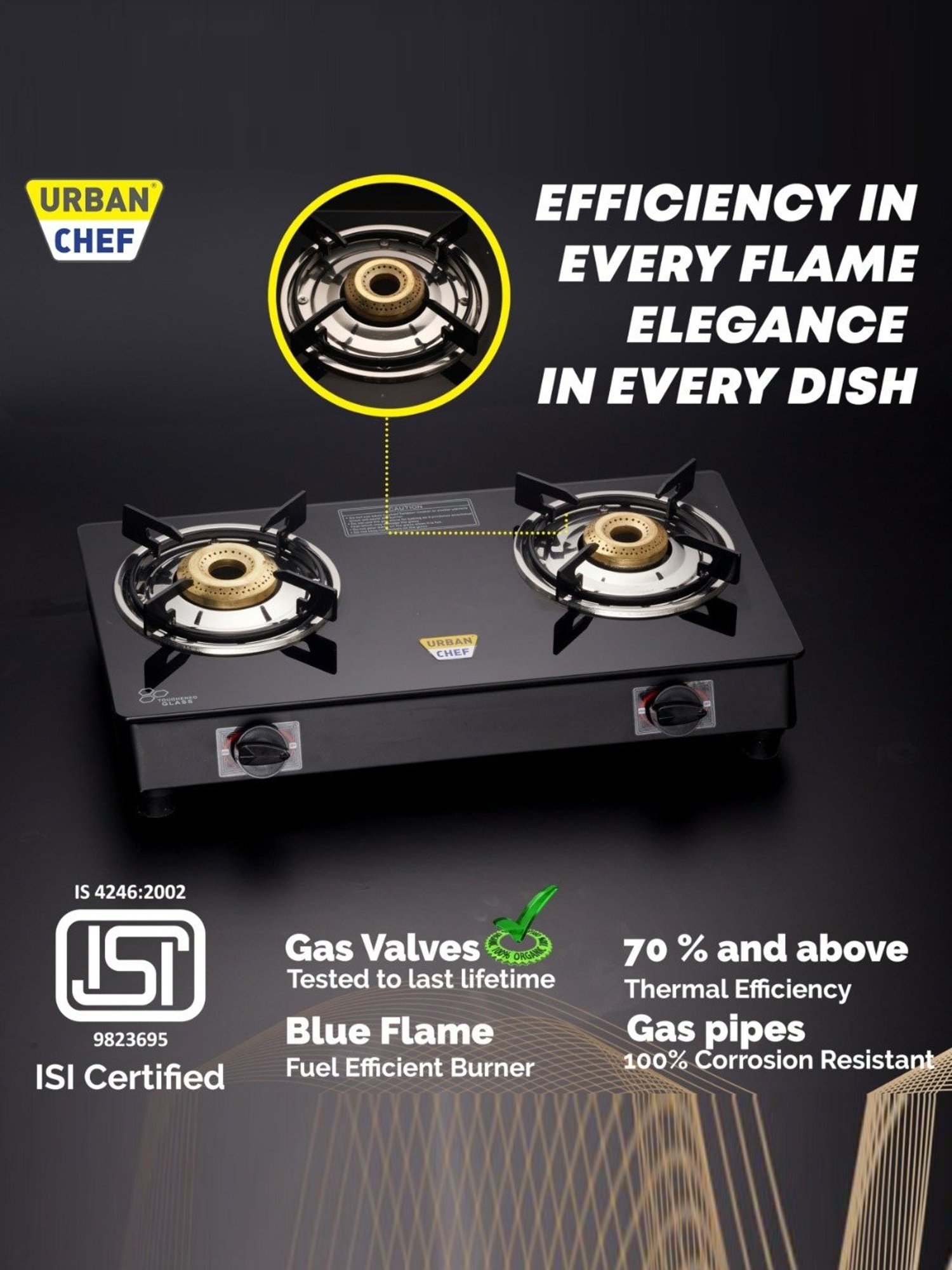 Urban Chef Gas Stove with 2 Burners ( Black )