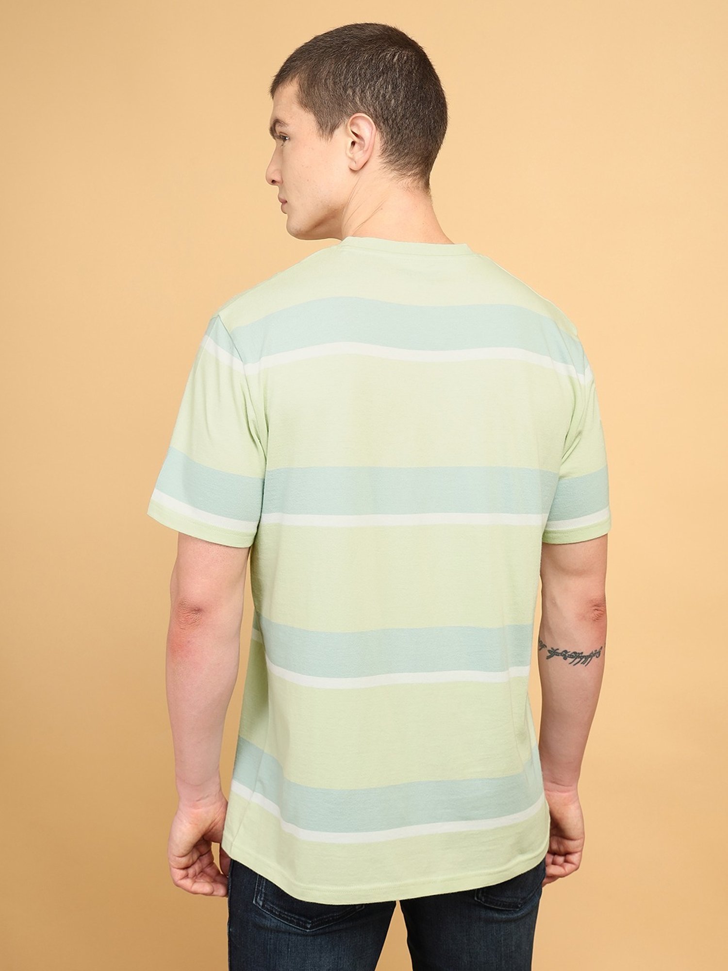 Wrangler Light Green Relaxed Fit Striped T-Shirt