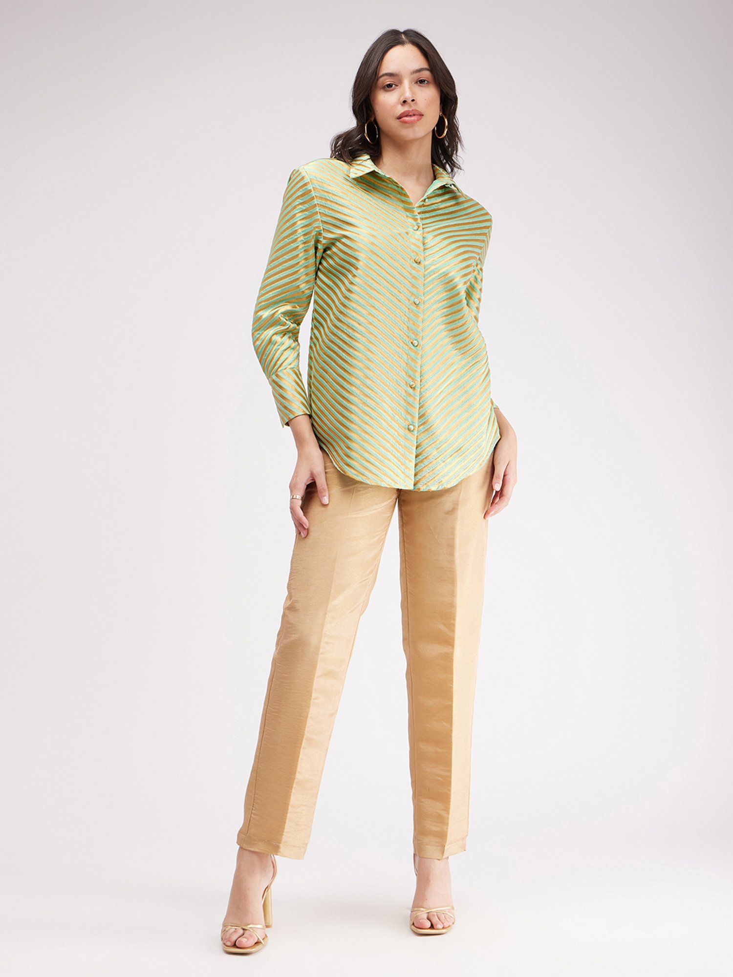 Fablestreet Green & Gold Striped Top