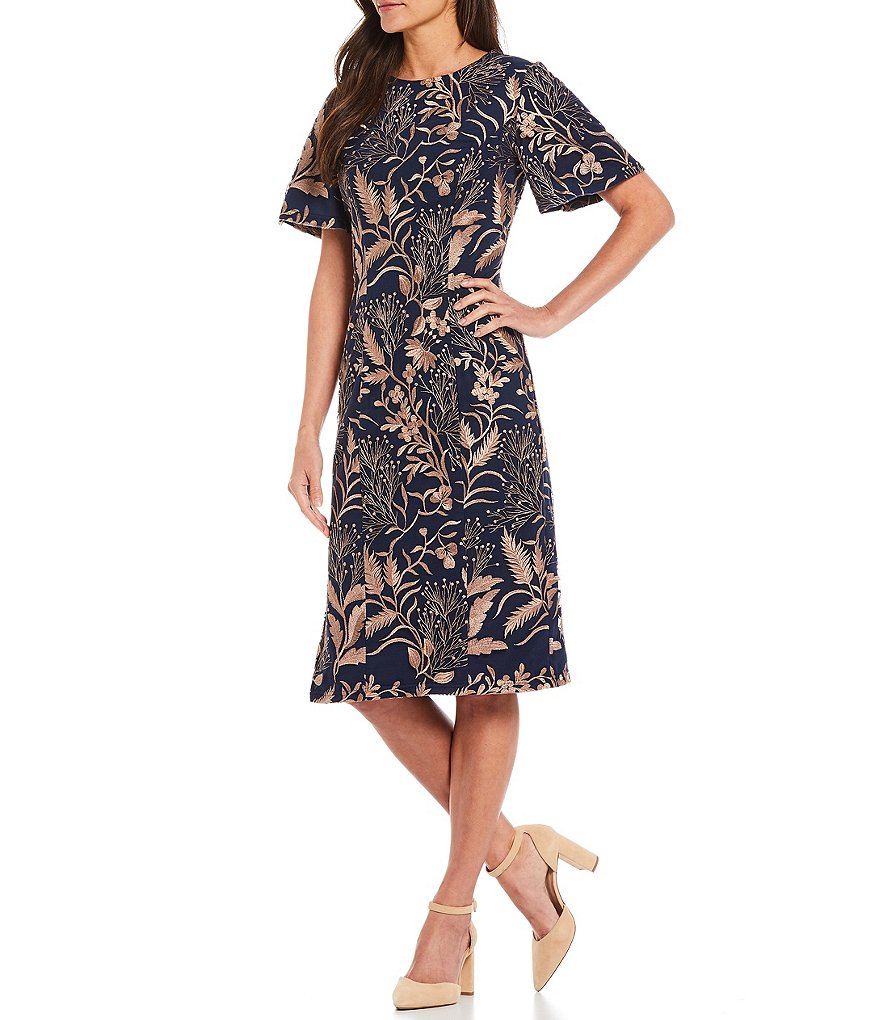 Eva Varro Floral Placement Print Knit Jersey Reversible to Solid Black Sheath Dress