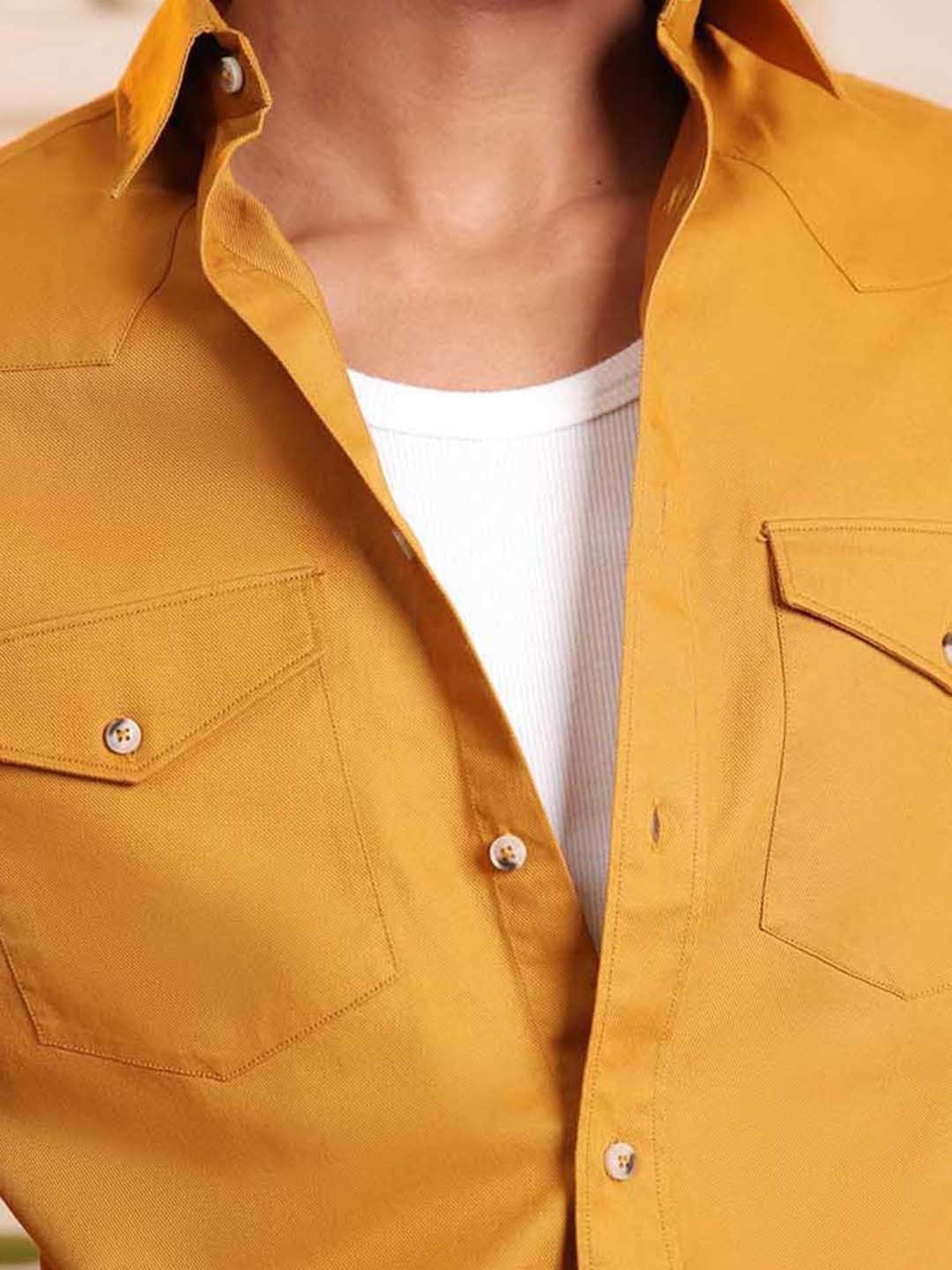 SUBTRACT Gold Regular Fit Cotton Shirt