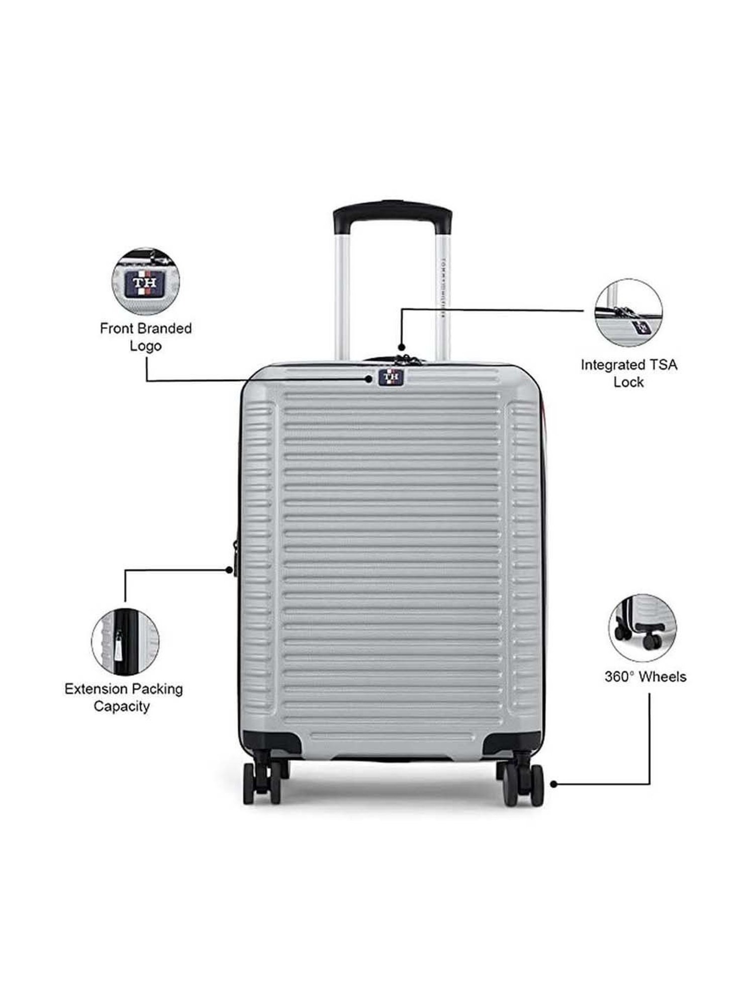 Tommy Hilfiger Grey 8 Wheel Small Hard Cabin Trolley - 39 cm