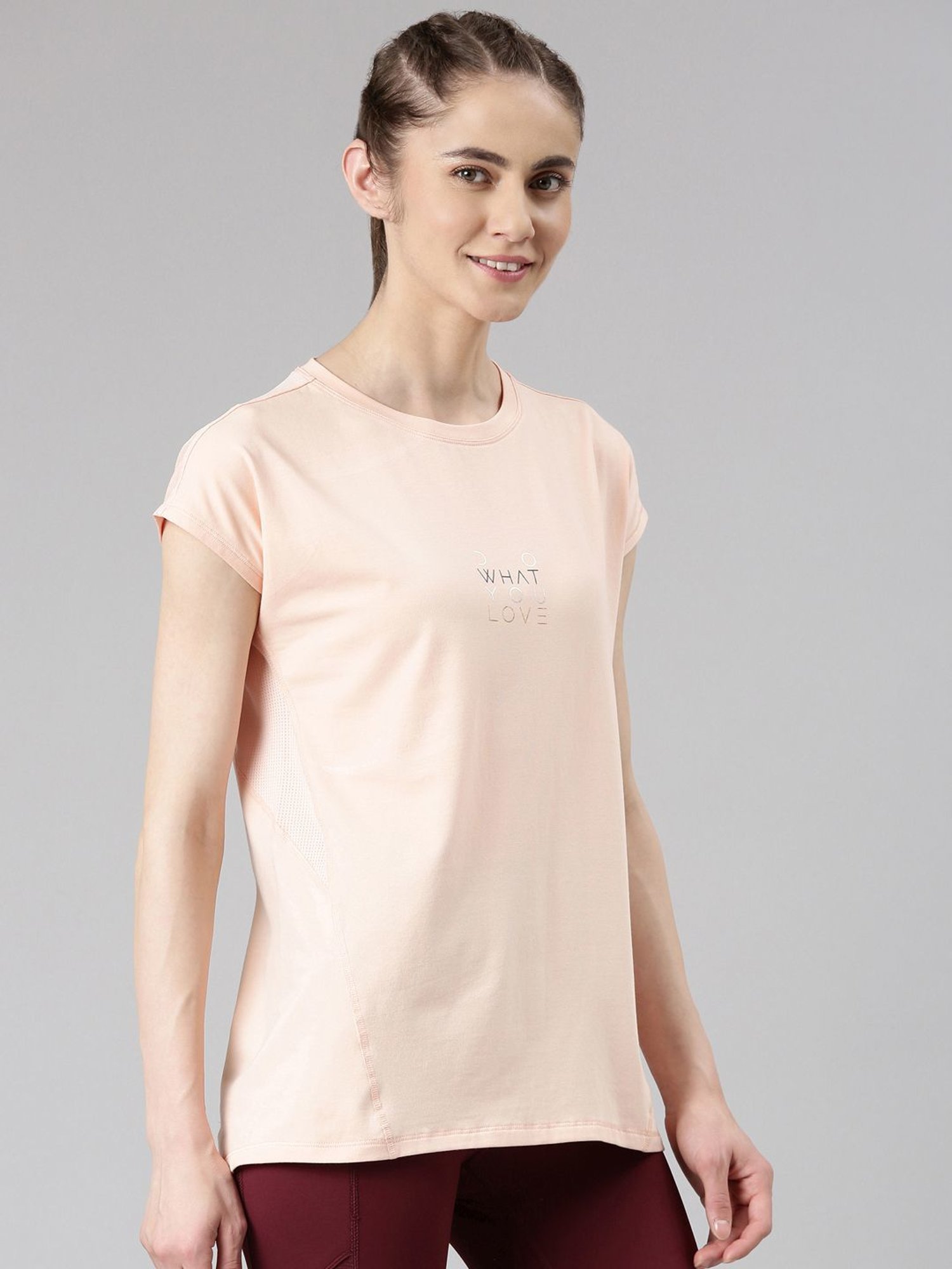 Enamor Pink Cotton Graphic Print Sports T-Shirt