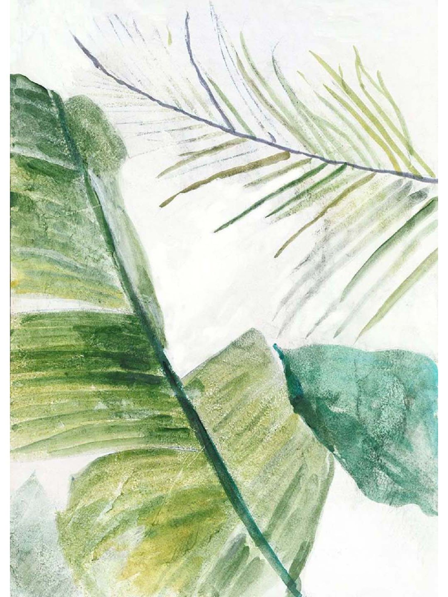 ARTE'VENUE Tropical Greenery Green & White Canvas Wall Art - Set of 1 (10 X 14 inch)