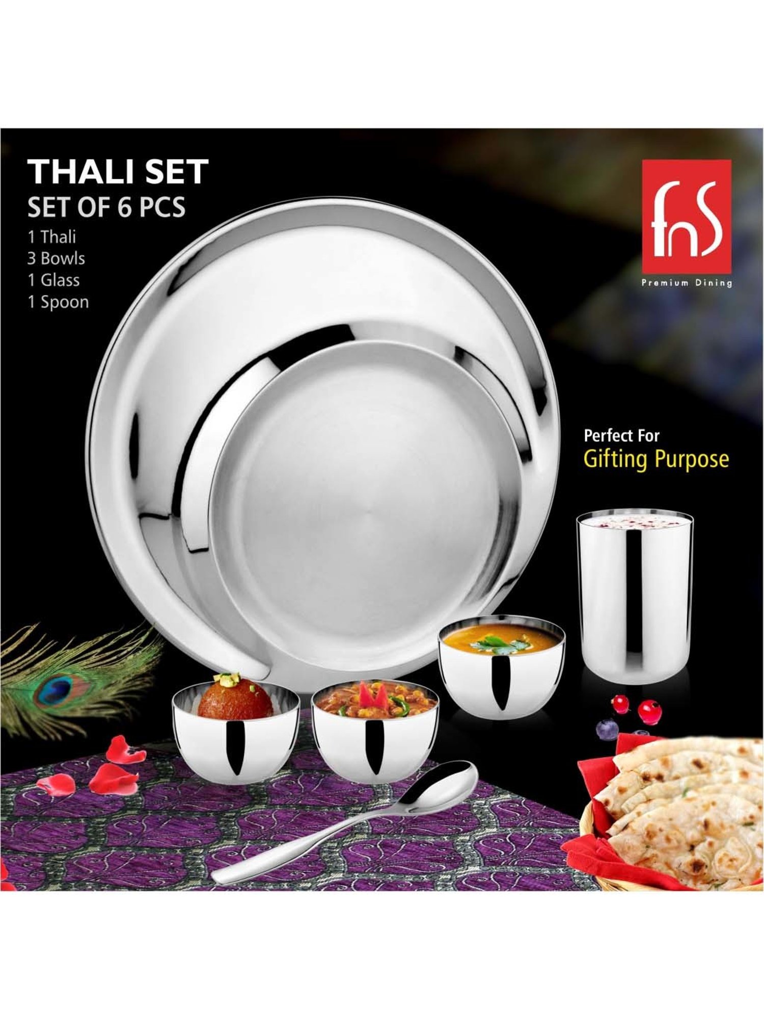 FnS Silver Stainless Steel 6-Piece Dinner Set