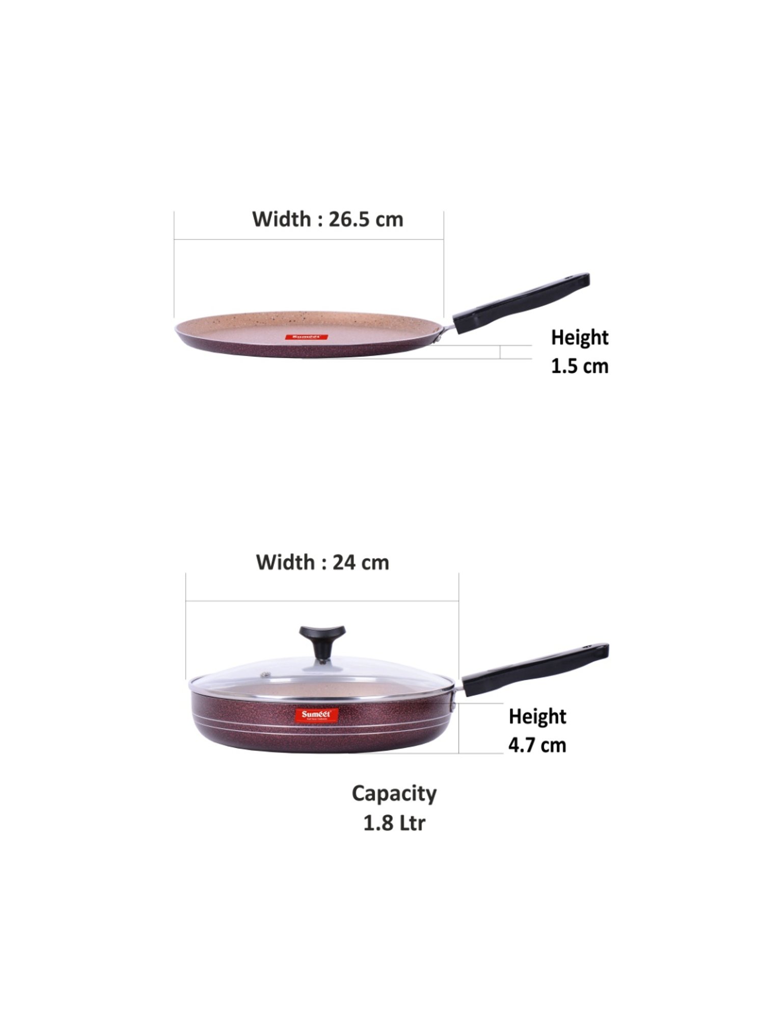 Sumeet Nonstick Granite Finish FAMOUS 2pc set (Dosa Tawa+Fry Pan With GlassLid-1.8Ltr-24cmDia)