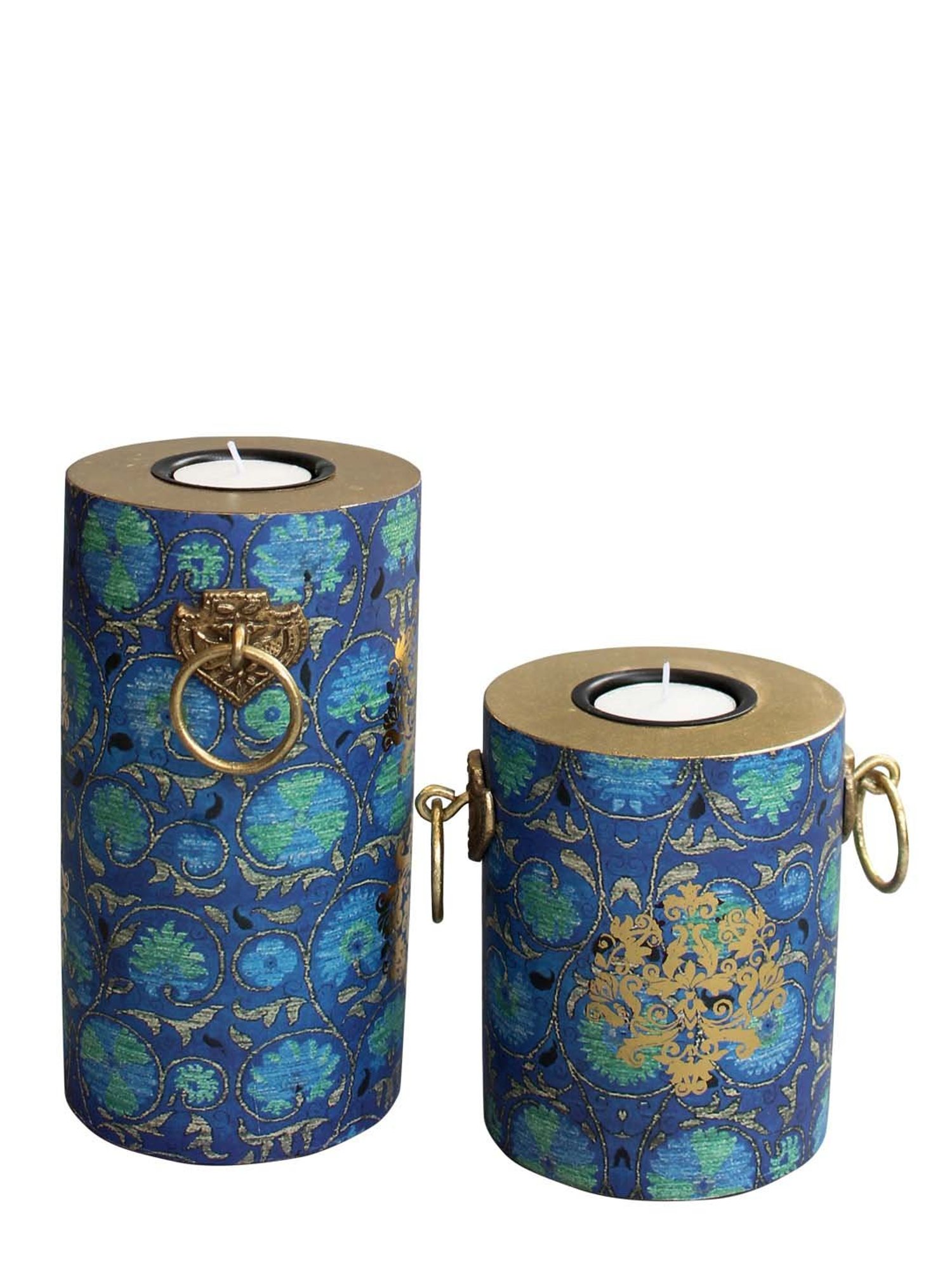 Karo Vamika Navy Wooden Pillar Candle Holders - Set of 2