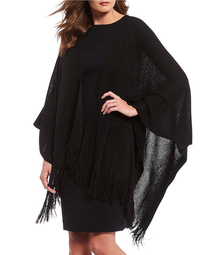 Cejon Metallic Crocheted Fringe Metallic Evening Wrap