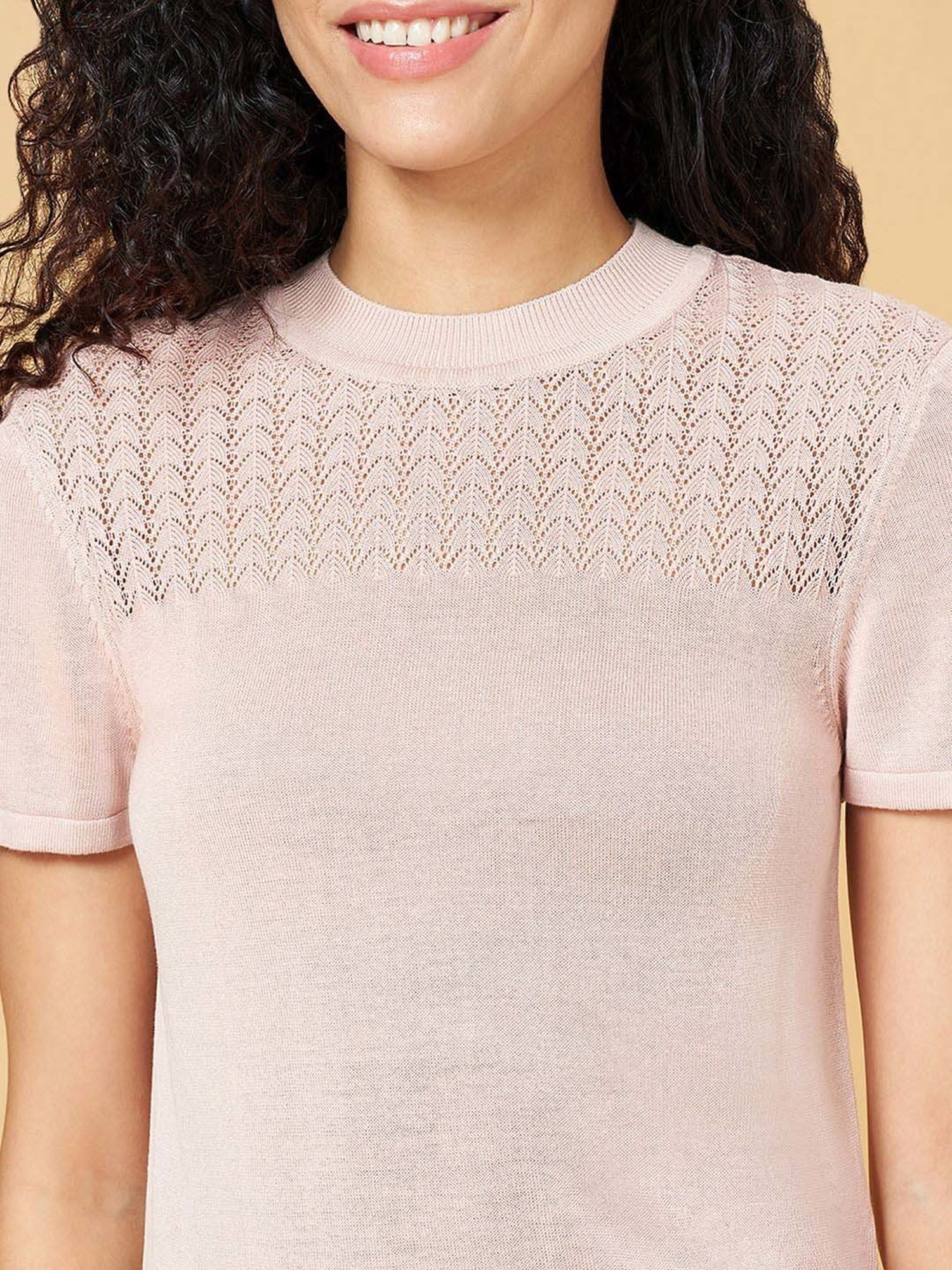 Annabelle by Pantaloons Pink Self Pattern Top