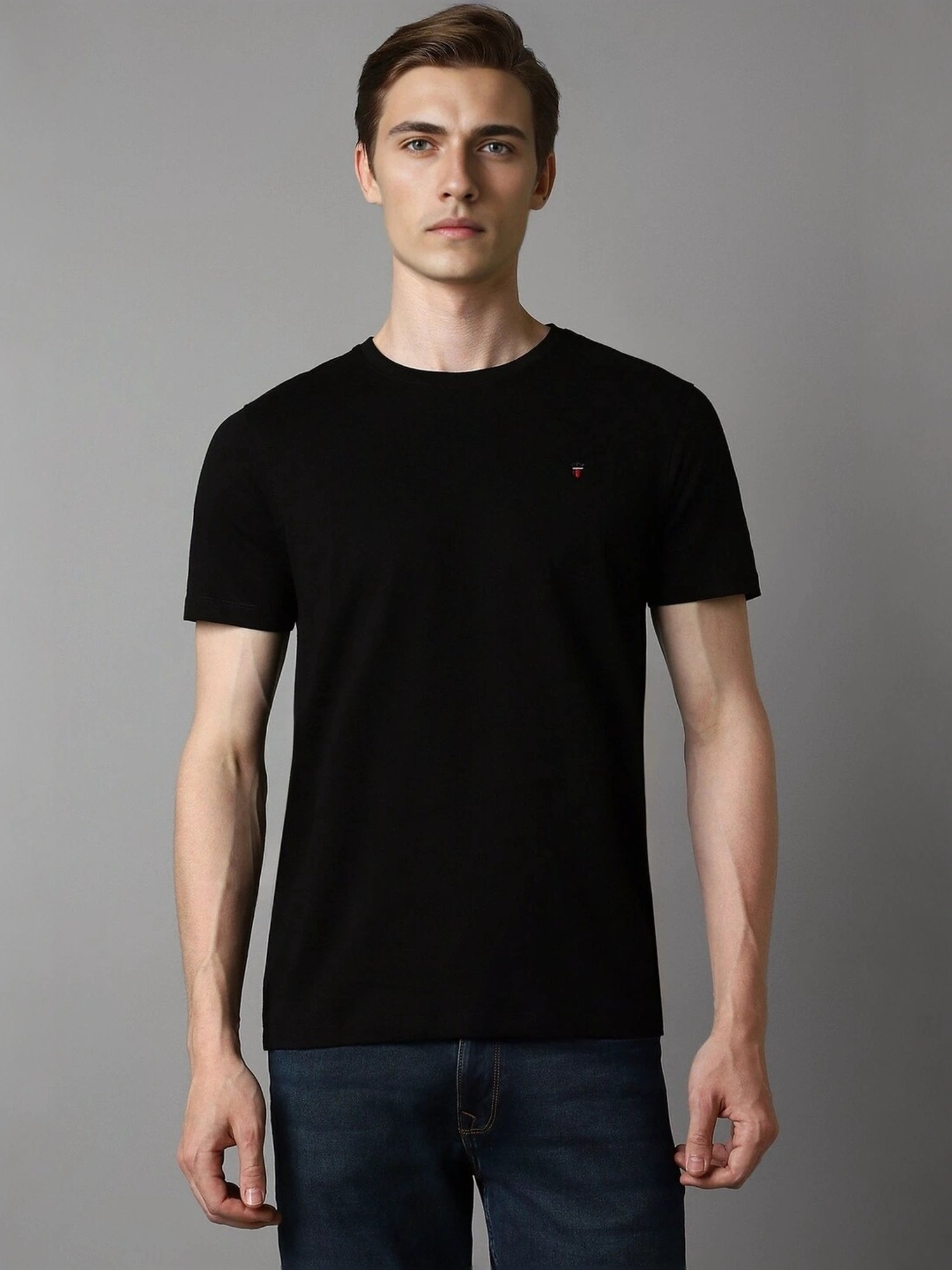 Louis Philippe Black Cotton Slim Fit T-Shirt