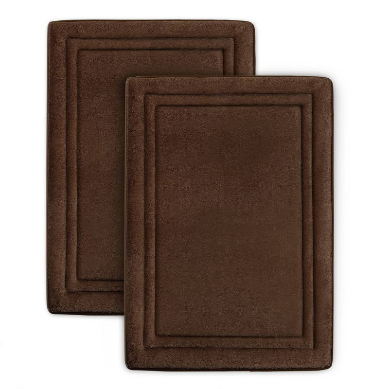2pc Quick Drying Memory Foam Framed Bath Mat with GripTex Skid-Resistant Base Brown - Microdry