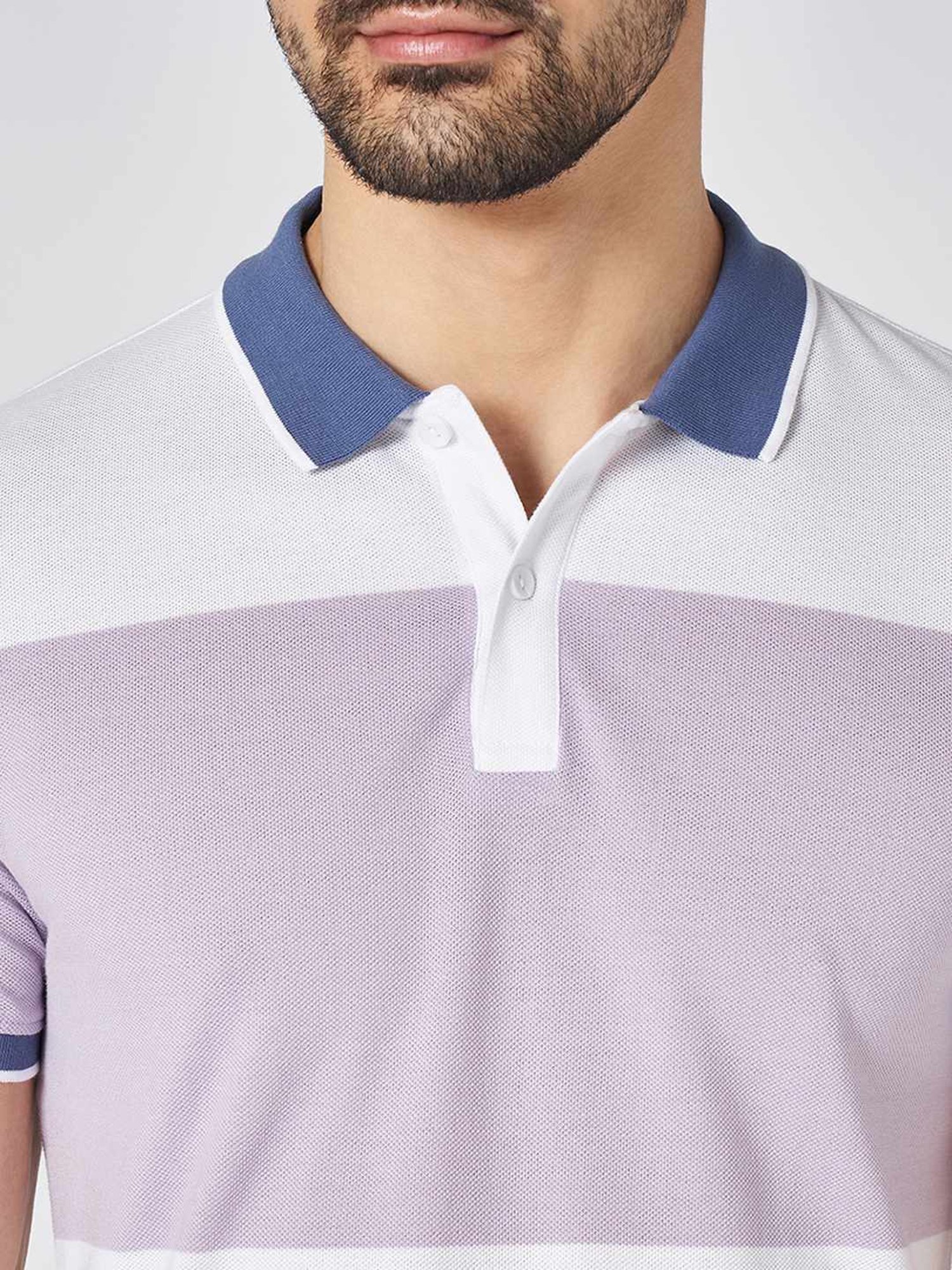 Byford By Pantaloons Multicolored Cotton Slim Fit Colour Block Polo T-Shirt