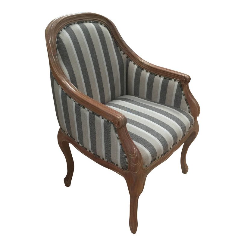 Striped Fabric Arm Wooden Frame Accent Chair Gray/Brown - The Urban Port
